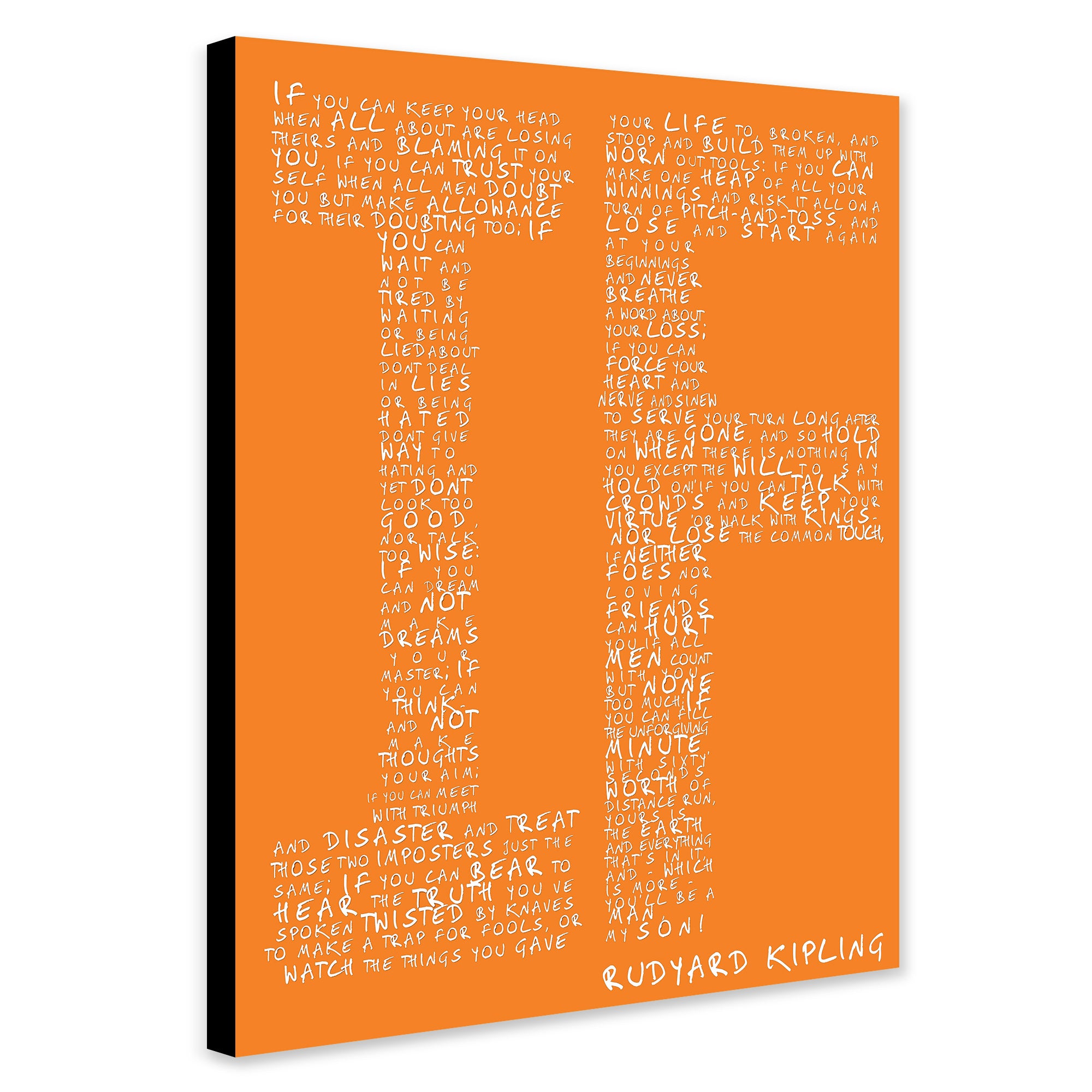 IF Poem - Orange - Rudyard Kipling - Canvas Wall Art Print - Various Sizes