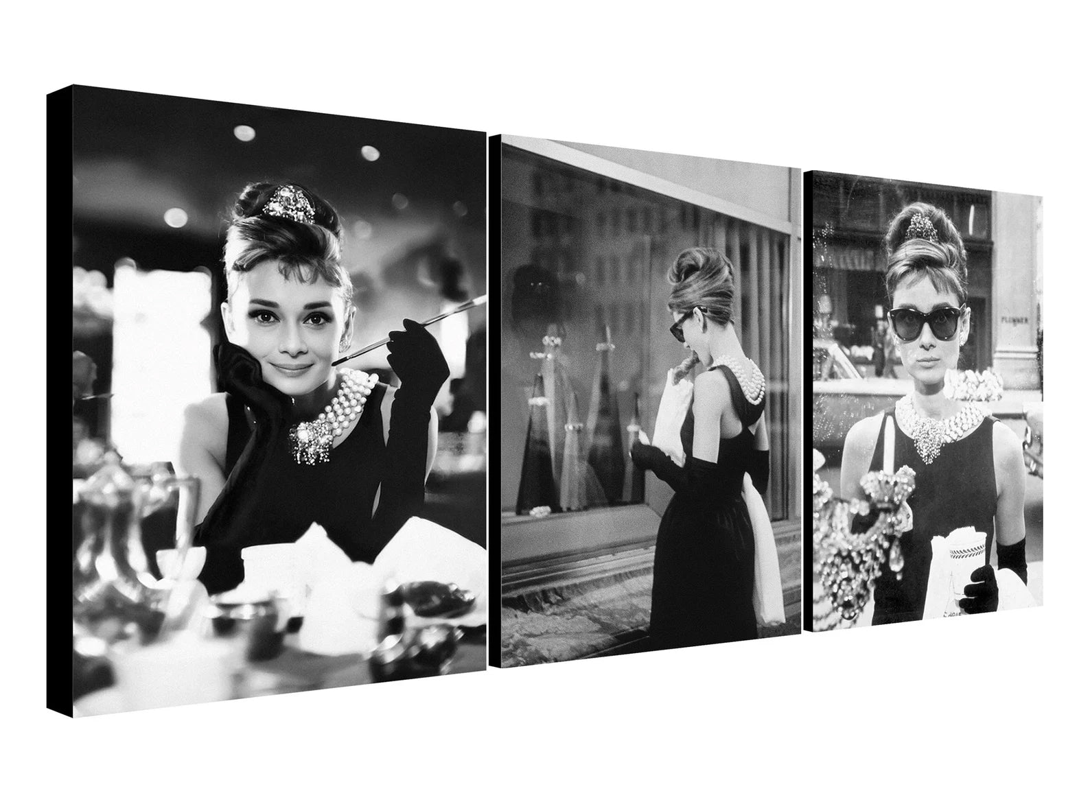 Audrey Hepburn - Breakfast at Tiffany's - Movie Art - Set of 3 Prints - Canvas Wall Art Framed Prints - Various Sizes