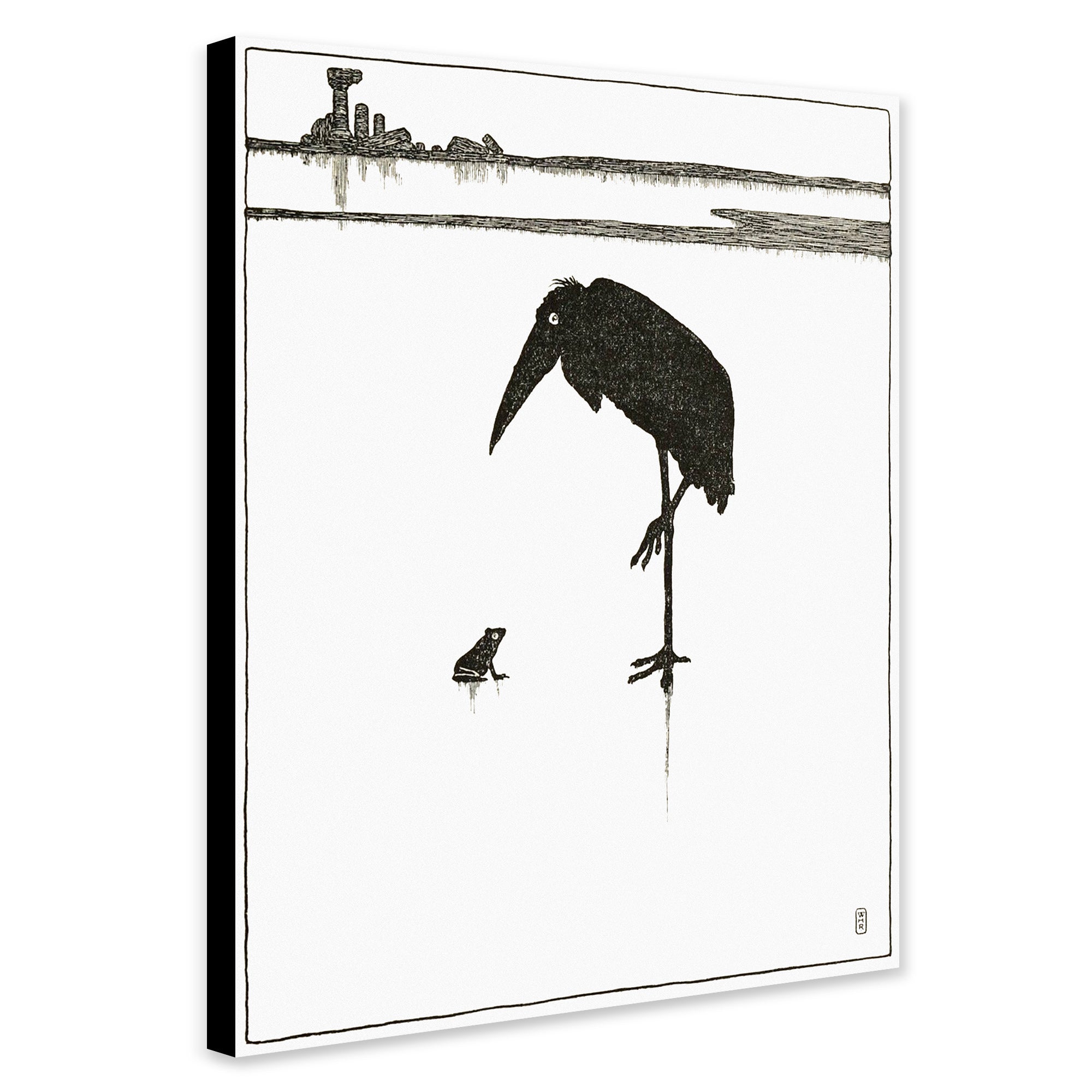 Japanese Frog and Bird - Vintage Art by Matsumoto Hoji - Canvas Wall Art Framed Print - Various Sizes