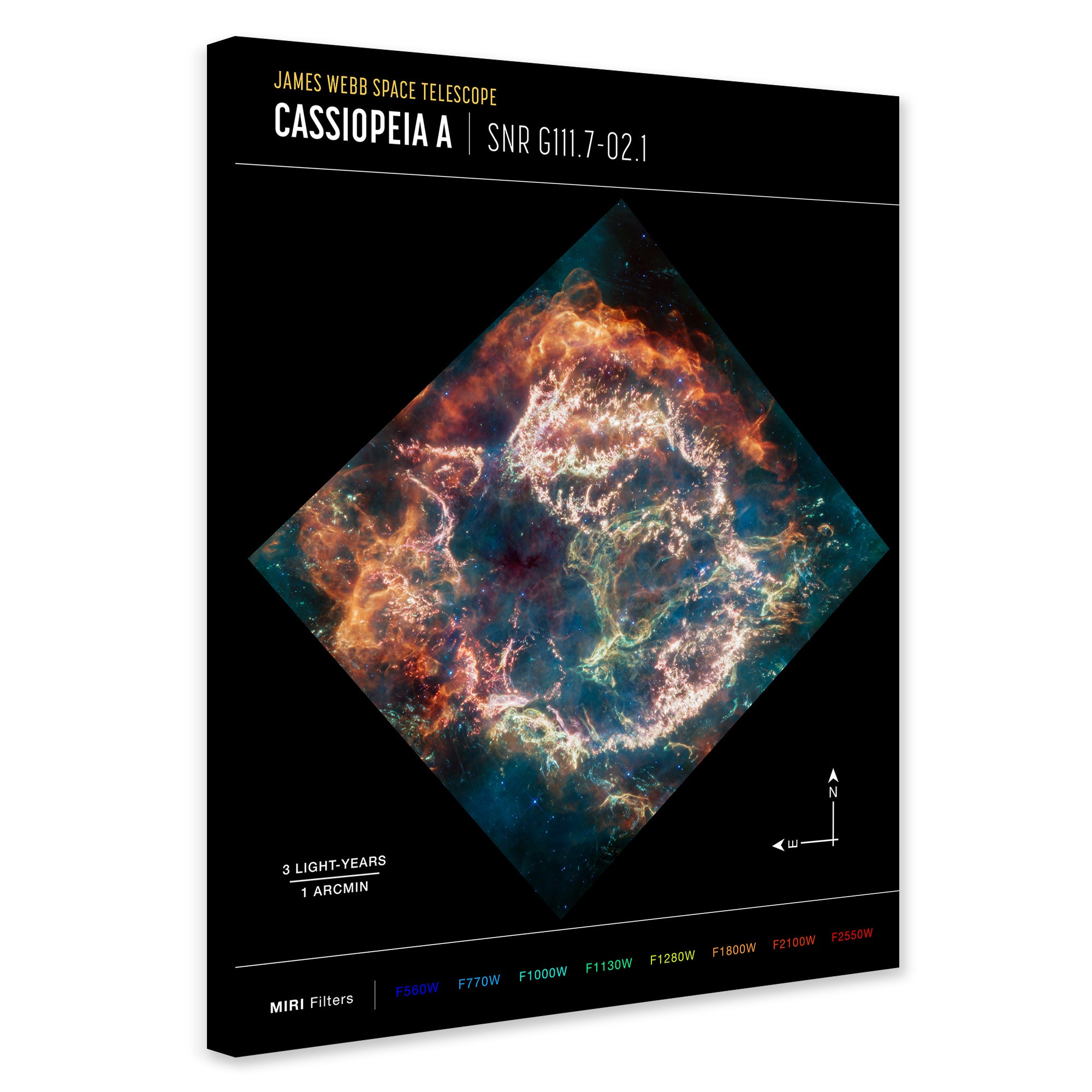 NASA James Webb Telescope - Cassiopeia A (MIRI Compass Image) Wall Art - Canvas Wall Art Framed Print - Various Sizes