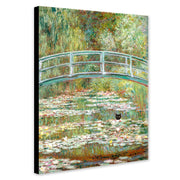 Bridge over a Pond of Water Lilies with Black Cat Funny Art by Claude Monet - Canvas Wall Art Framed Print - Various Sizes