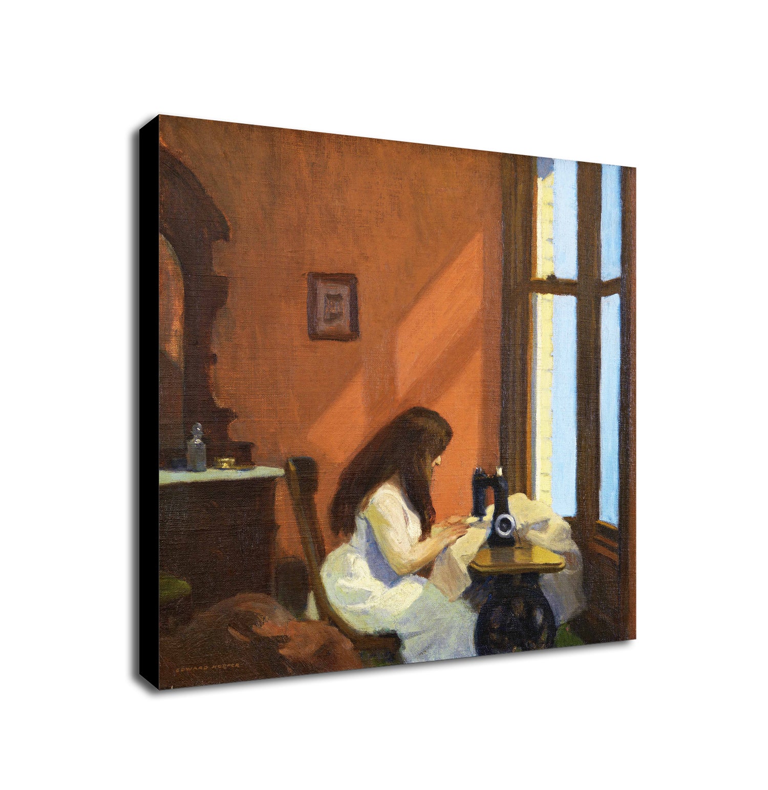 Girl At A Sewing Machine Wall Art by Edward Hopper - Framed Canvas Wall Art Print - Various Sizes