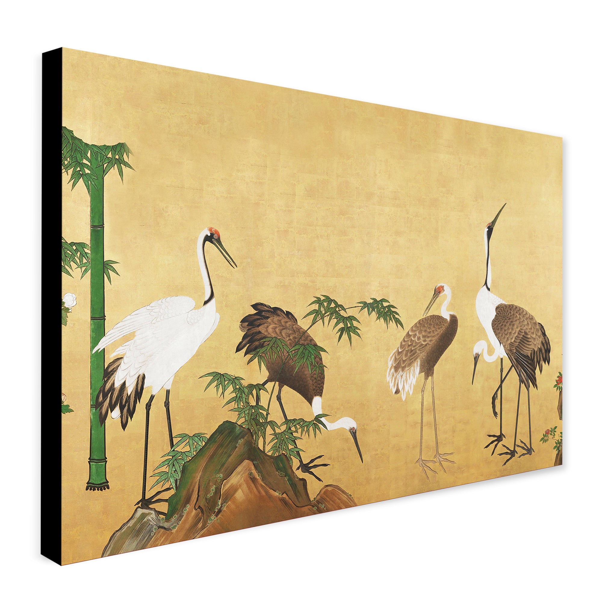 Japanese Cranes with Bamboo - Vintage Wall Art - Canvas Wall Art Framed  Print - Various Sizes