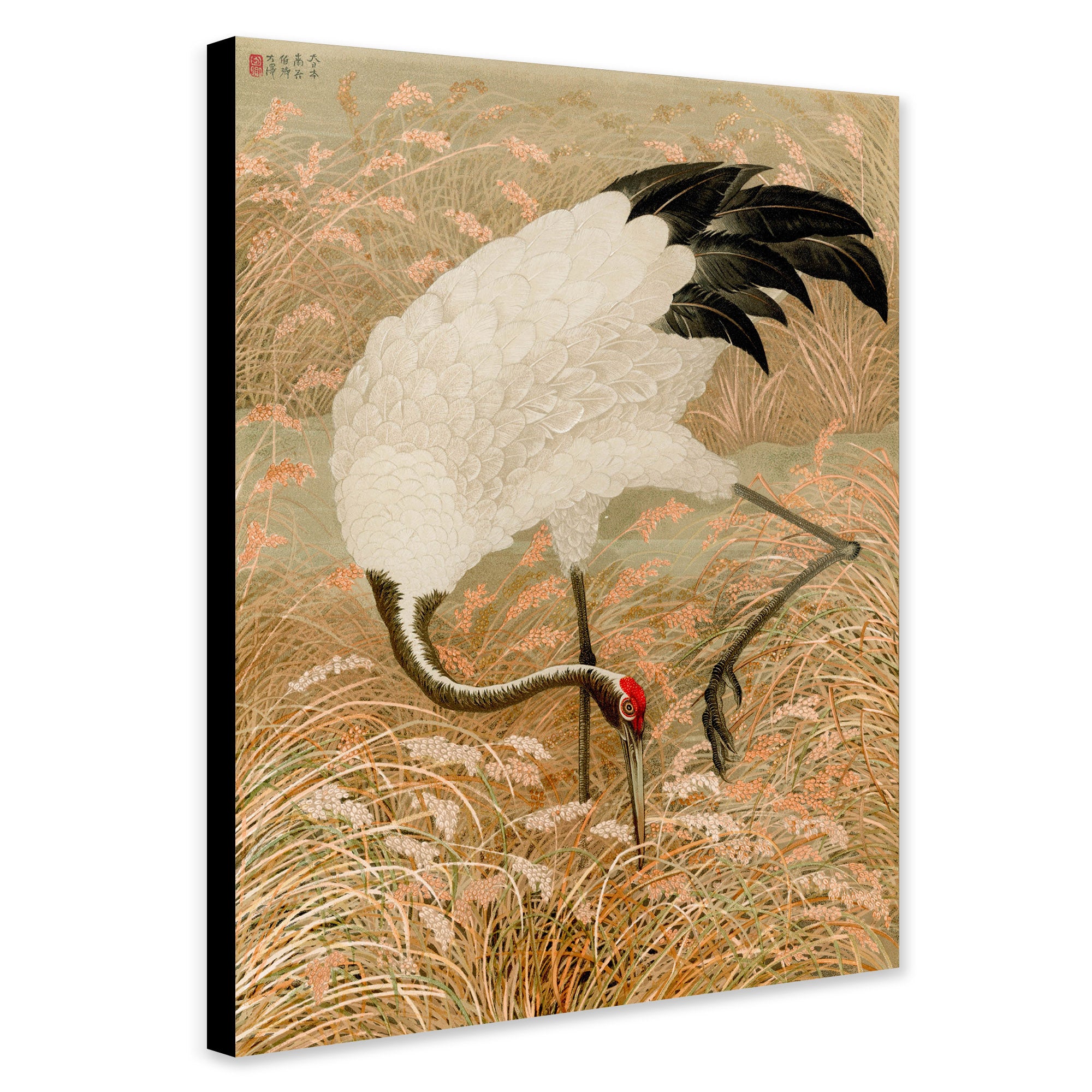 Sarus Crane In Rice Field - Vintage Japanese  Wall Art by G.A. Audsley - Canvas Wall Art Framed Print - Various Sizes