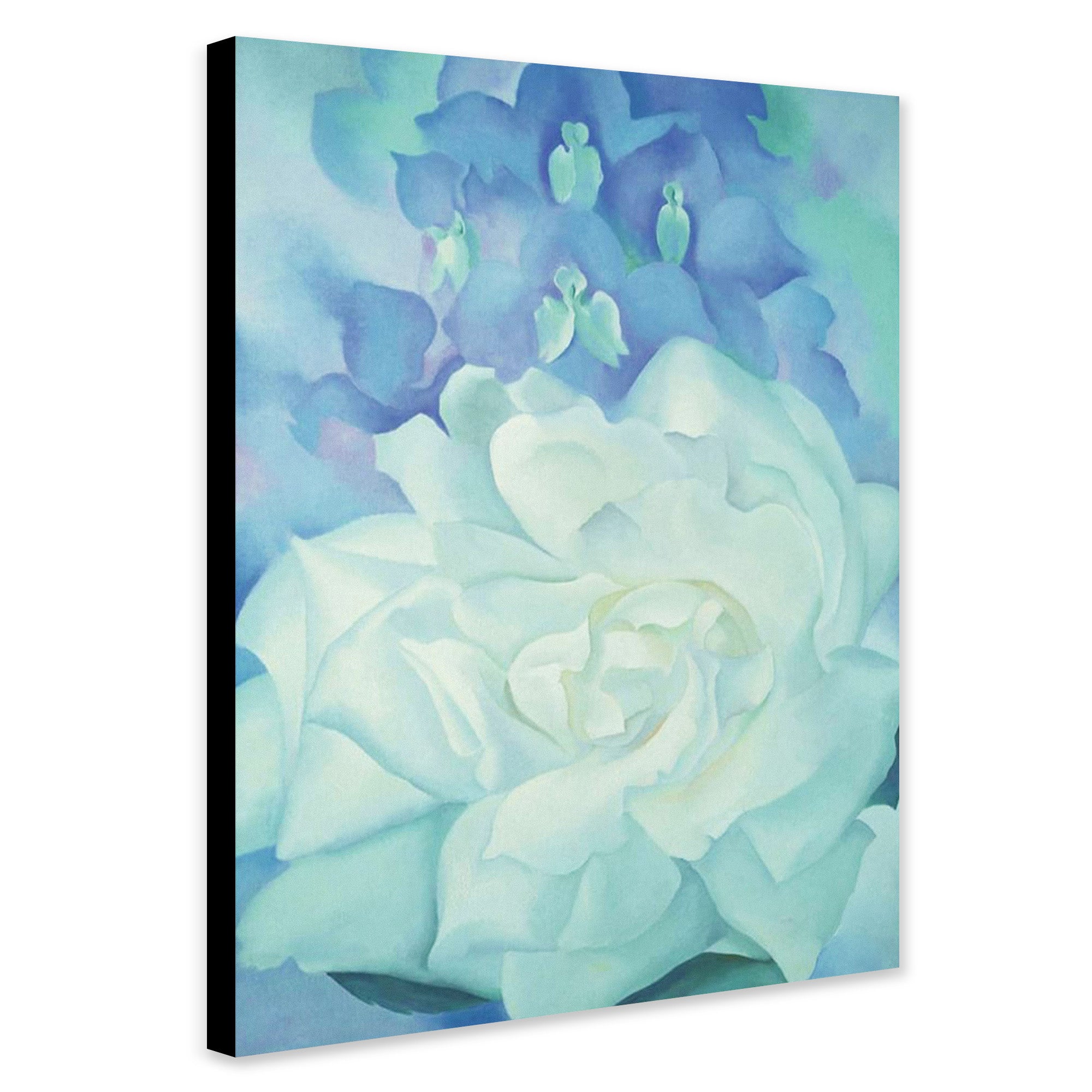 White Rose with Larkspuer No 2 Wall Art by George Okeefe - Canvas Wall Art Framed Print - Various Sizes