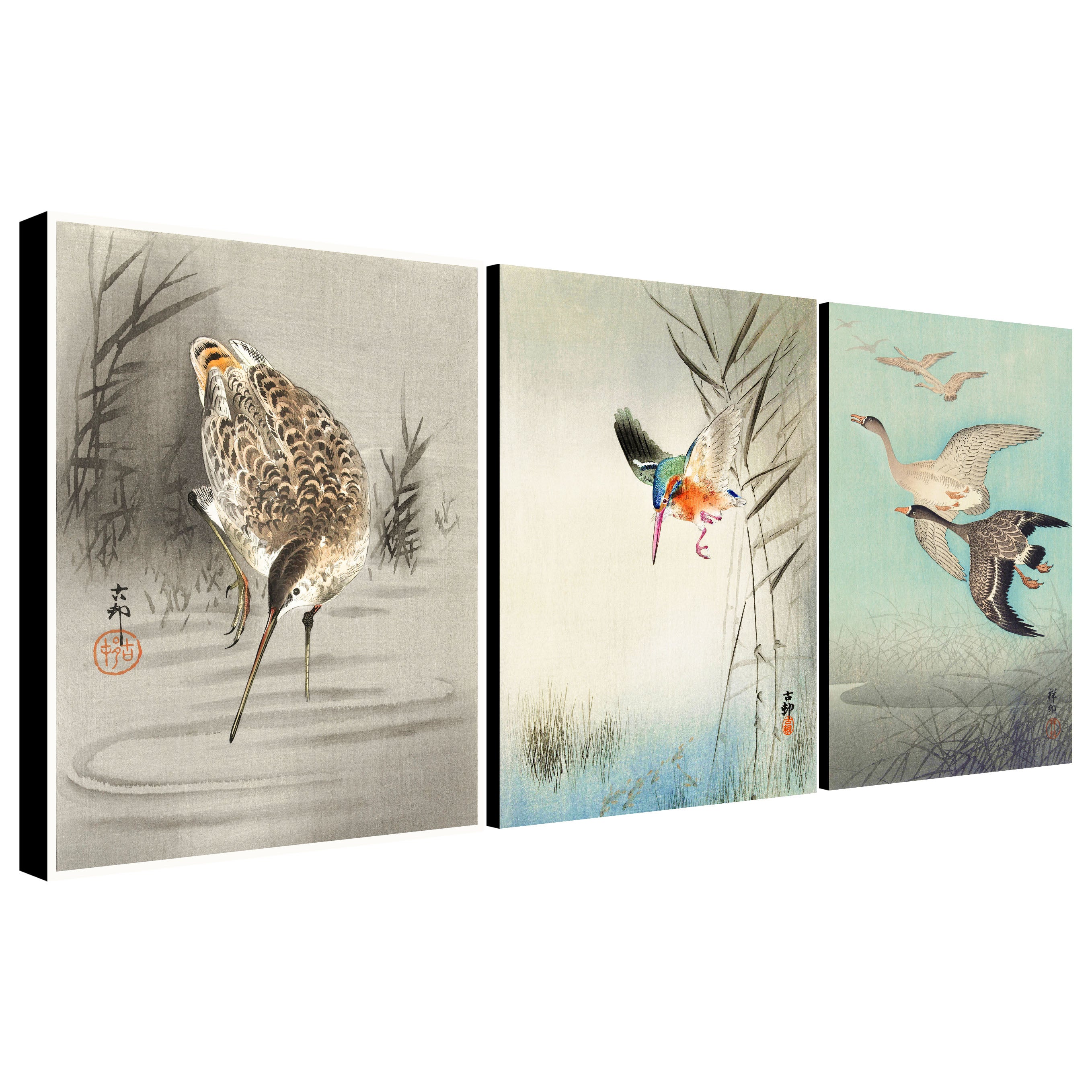 Japanese Vintage Bird Art by Ohara Koson - Set Of 3 Prints - Canvas Wall Art Framed Prints - Various Sizes
