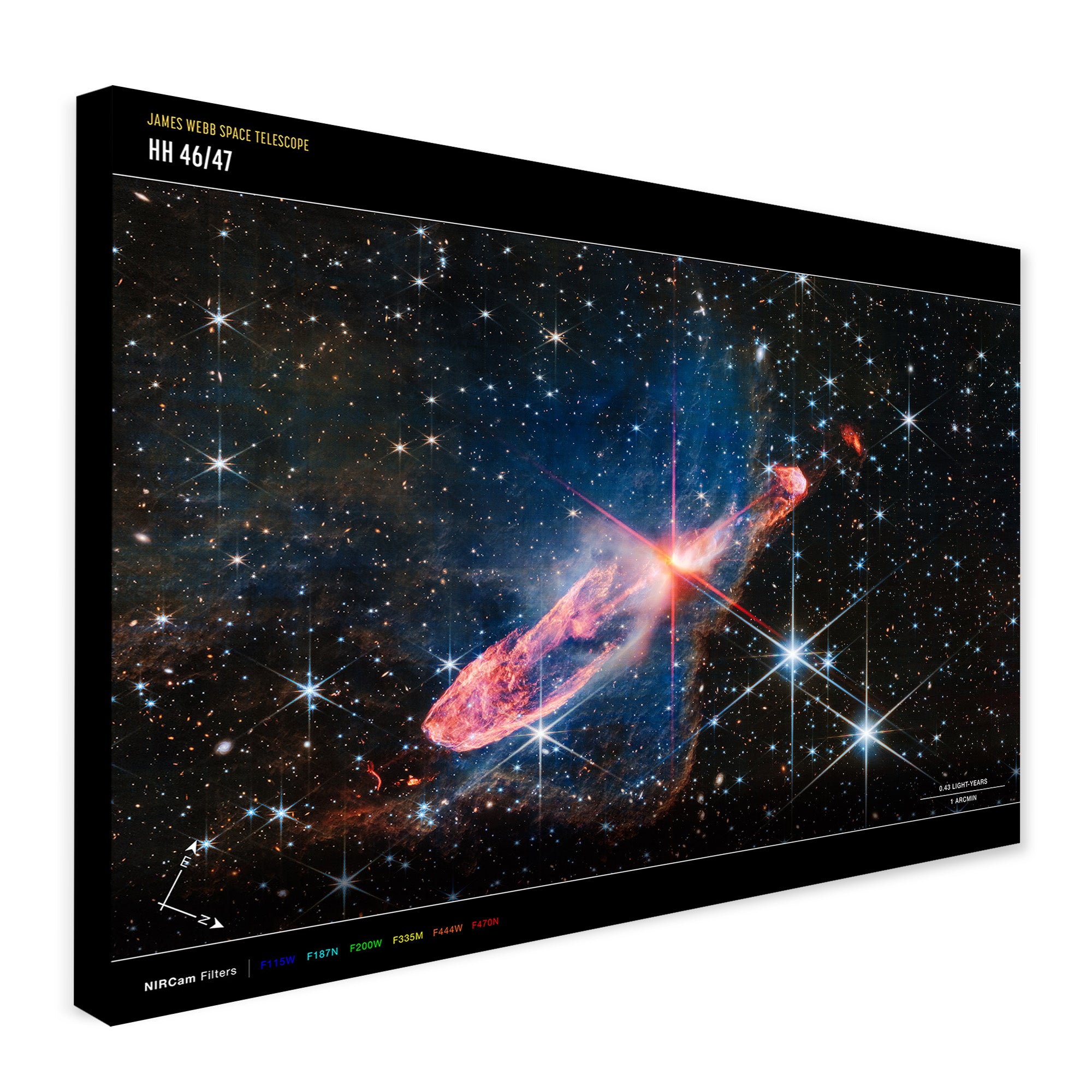 NASA - James Webb Telescope - Herbig-Haro 46/47 (NIRCam Compass Image) Wall Art - Canvas Wall Art Framed Print - Various Sizes