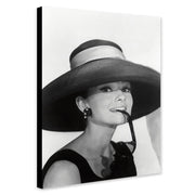 Audrey Hepburn - Breakfast At Tiffany's - Wearing a Hat - Movie Wall Art - Canvas Wall Framed Print - Various Sizes