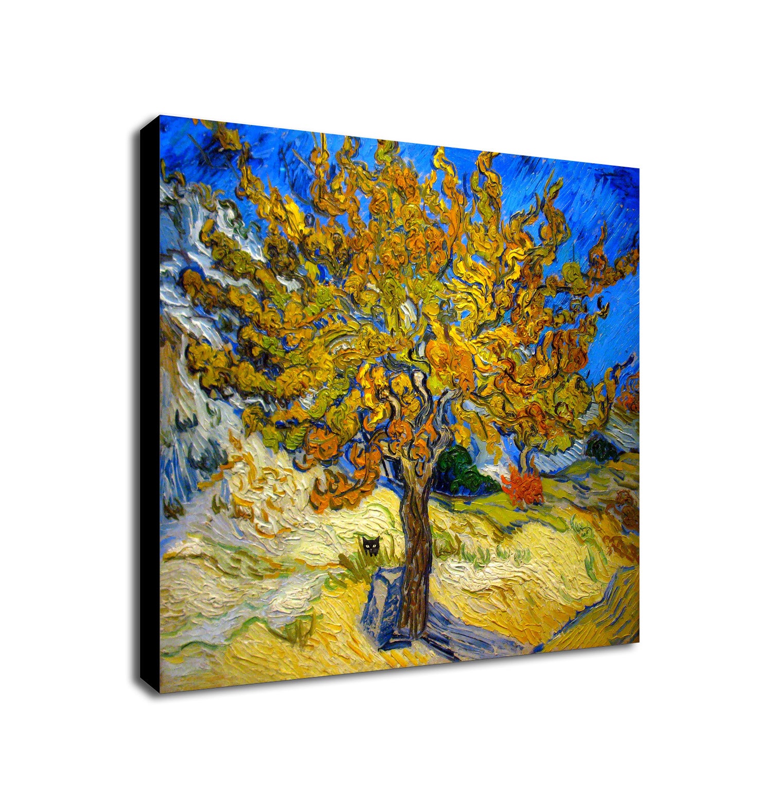 Mulberry Tree - Vincent Van Gogh With Black Cat - Funny Wall Art - Framed Canvas Wall Art Print - Various Sizes