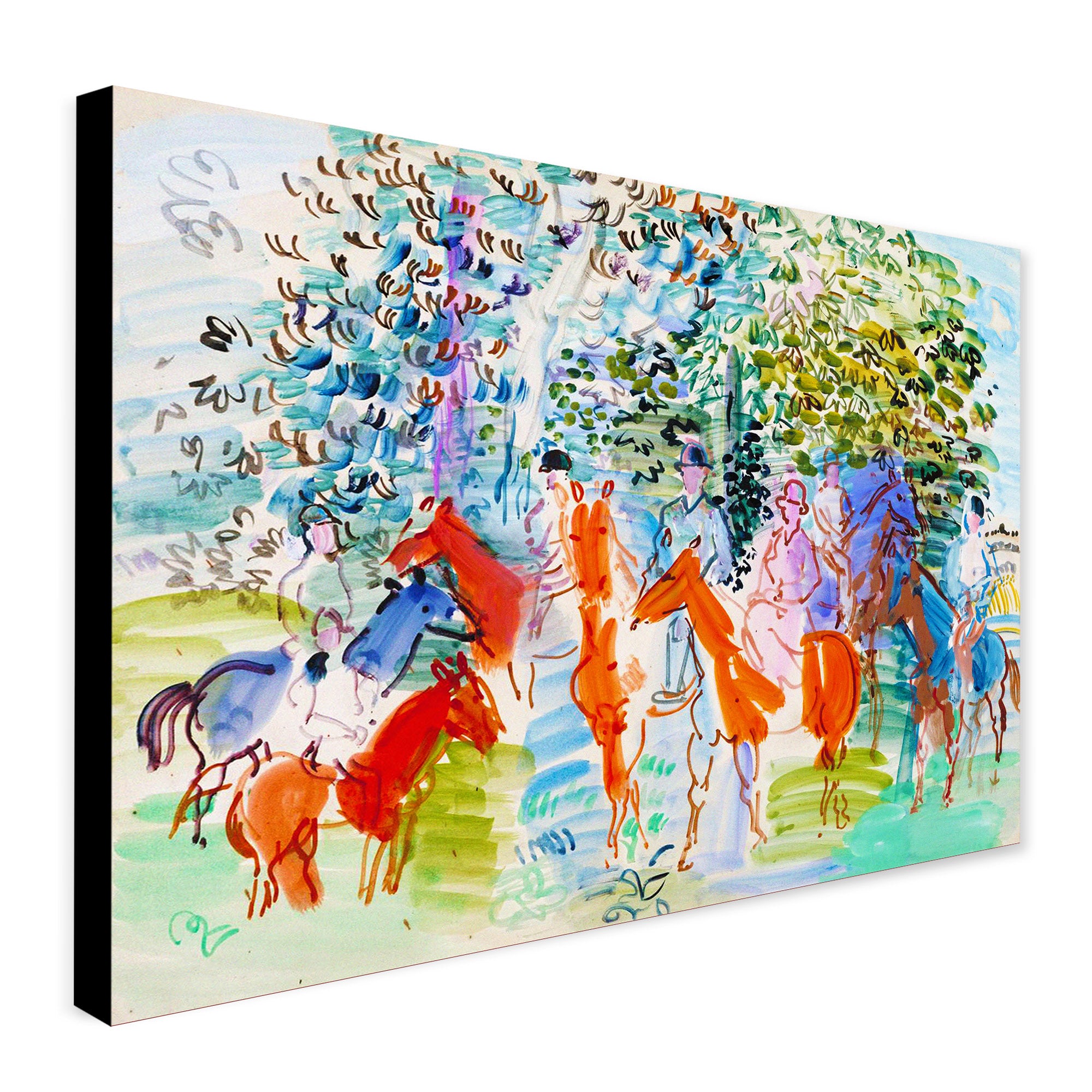The Kessler Family On Horseback Abstract Wall Art by Raoul Dufy - Canvas Wall Art Framed Print - Various Sizes