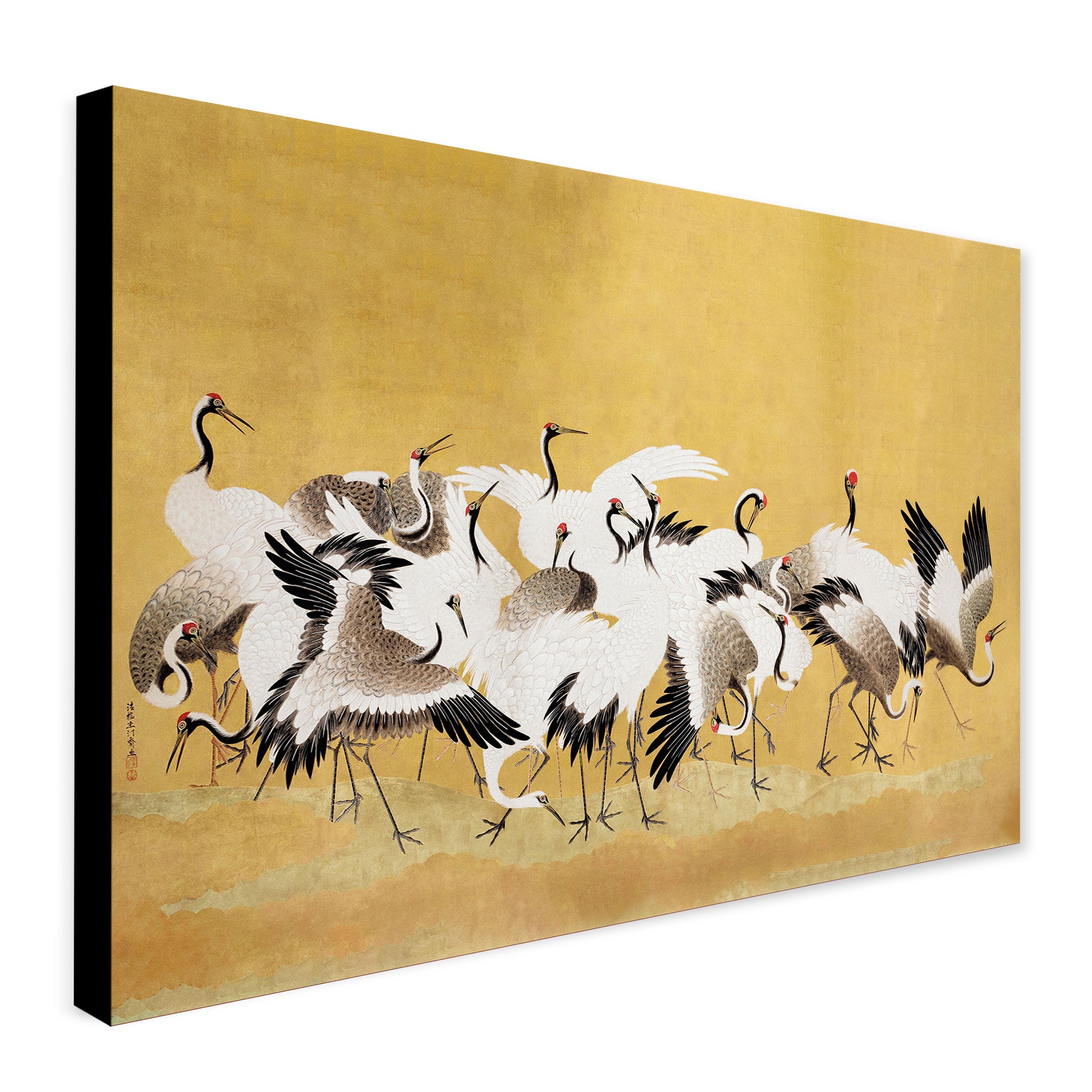 Japanese Flock of Cranes - Vintage Wall Art Print by Ishida Yūte - Canvas Wall Art Framed  Print - Various Sizes