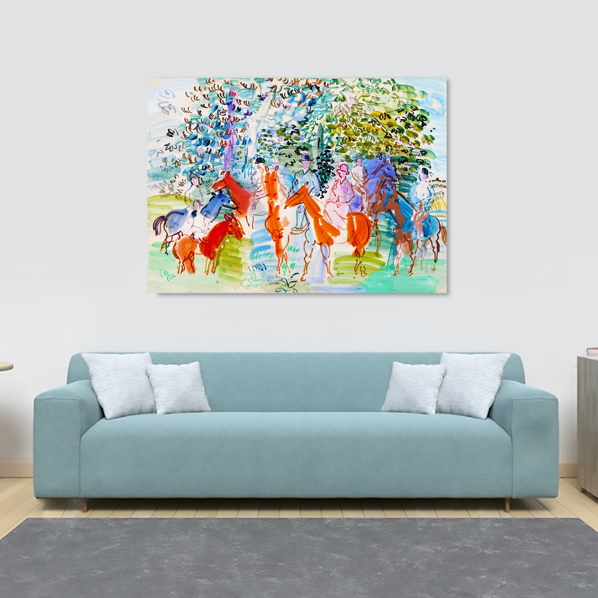 The Kessler Family On Horseback Abstract Wall Art by Raoul Dufy - Canvas Wall Art Framed Print - Various Sizes
