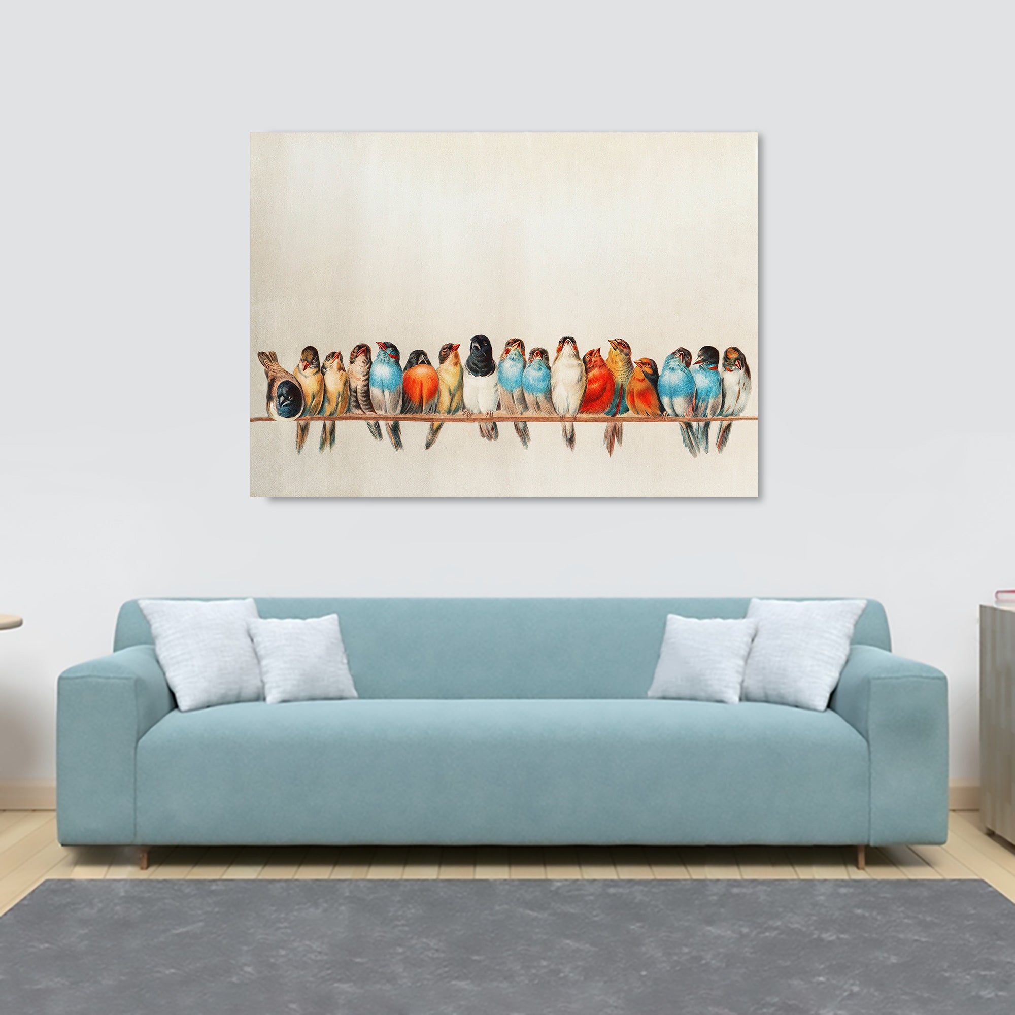 A Perch of Birds Vintage Wall Art illustration - Canvas Wall Art Framed  Print - Various Sizes