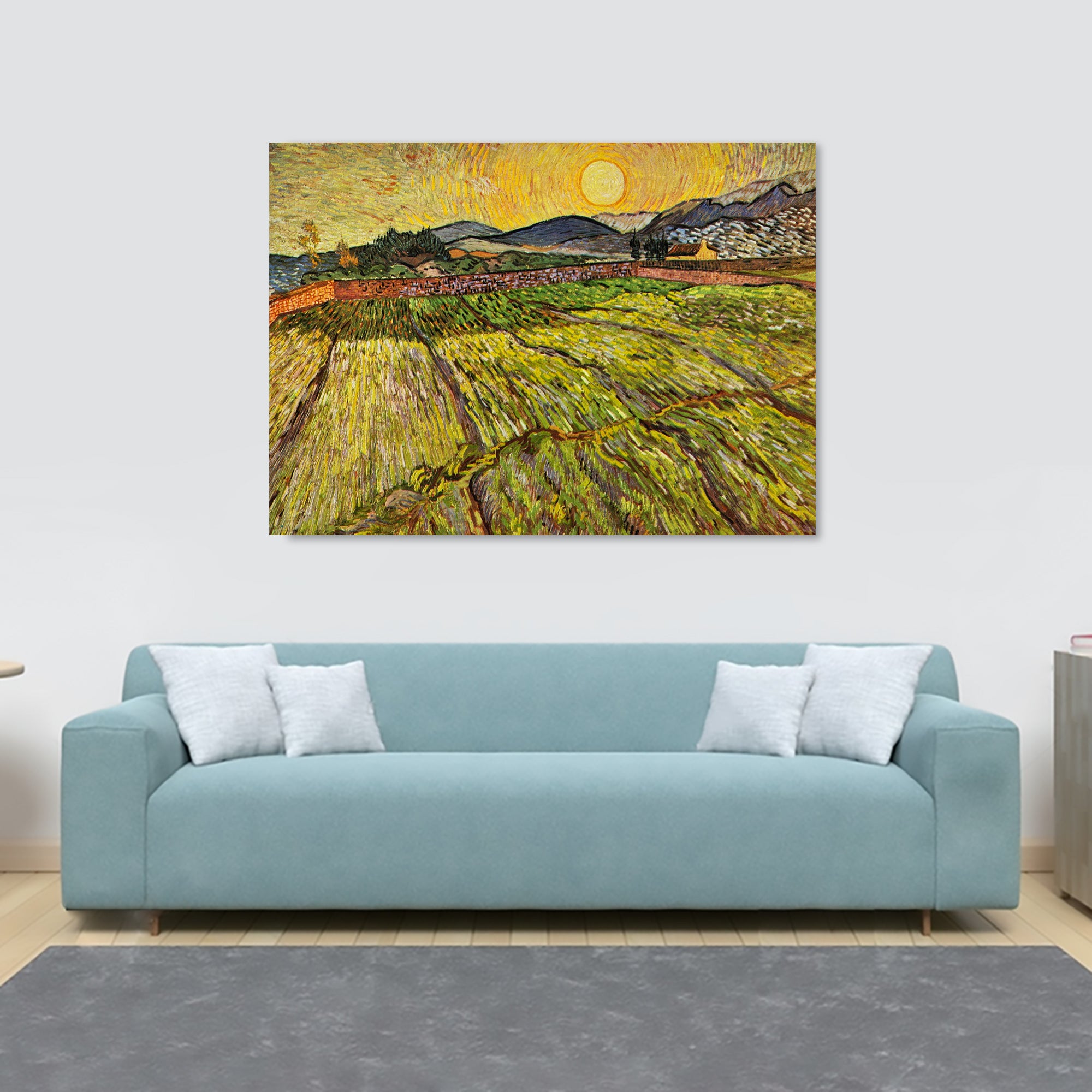Enclosed Field with Rising Sun The Wheat Field by Vincent Van Gogh Wall Art - Canvas Wall Art Framed Print - Various Sizes