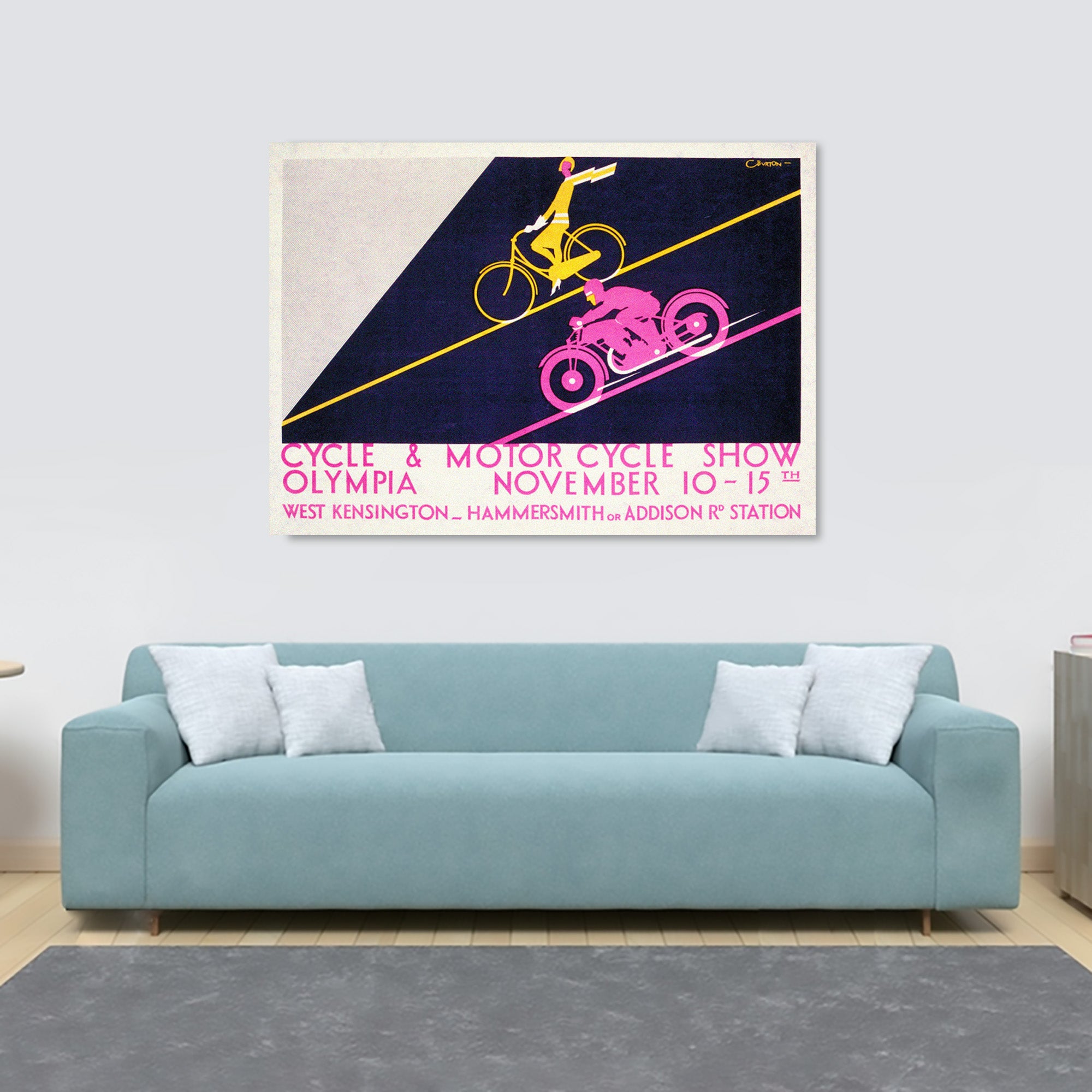 Vintage Cycle & Motor Cycle Show Wall Art by Charles Burton 1930 - Canvas Wall Art Framed Print Various Sizes