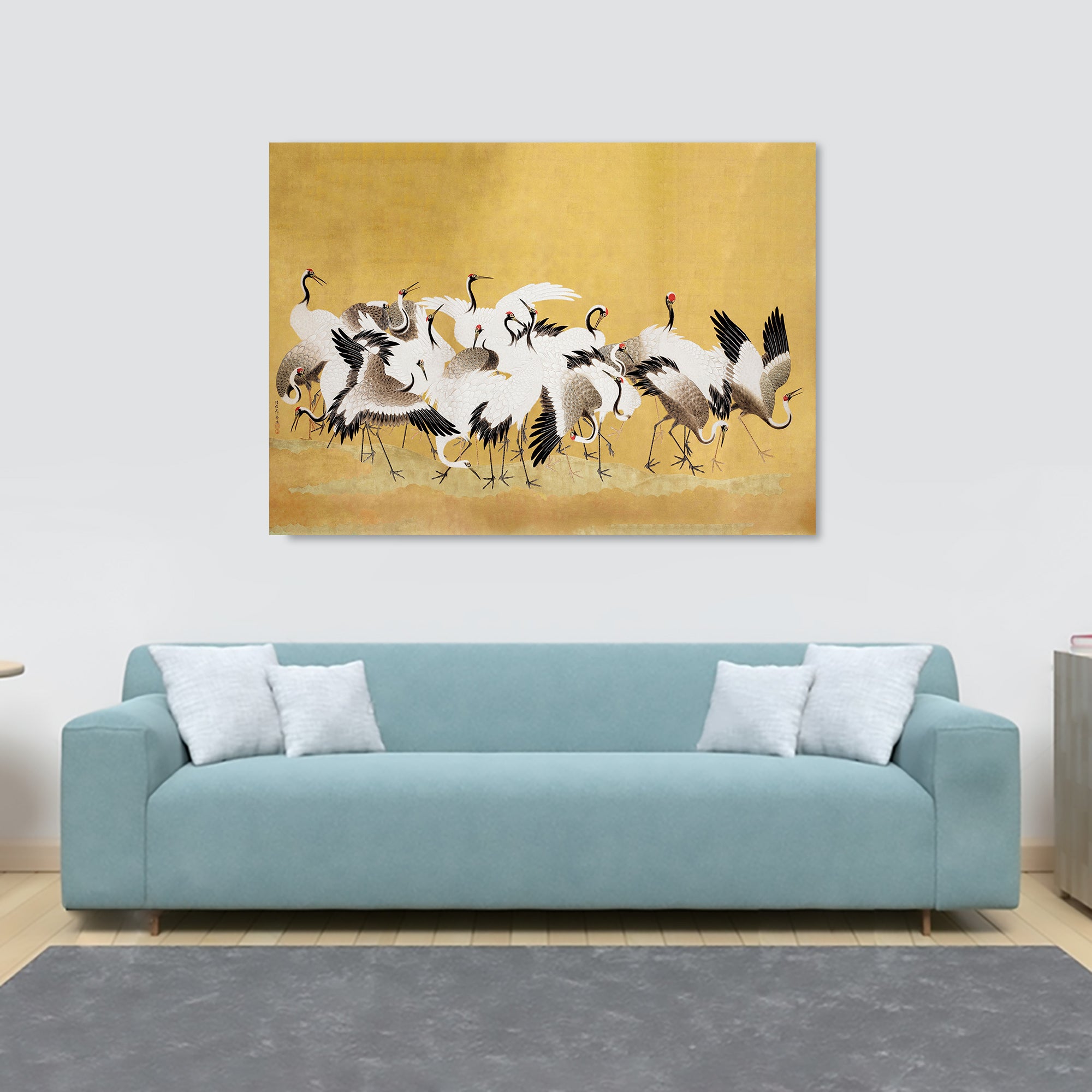 Japanese Flock of Cranes - Vintage Wall Art Print by Ishida Yūte - Canvas Wall Art Framed  Print - Various Sizes