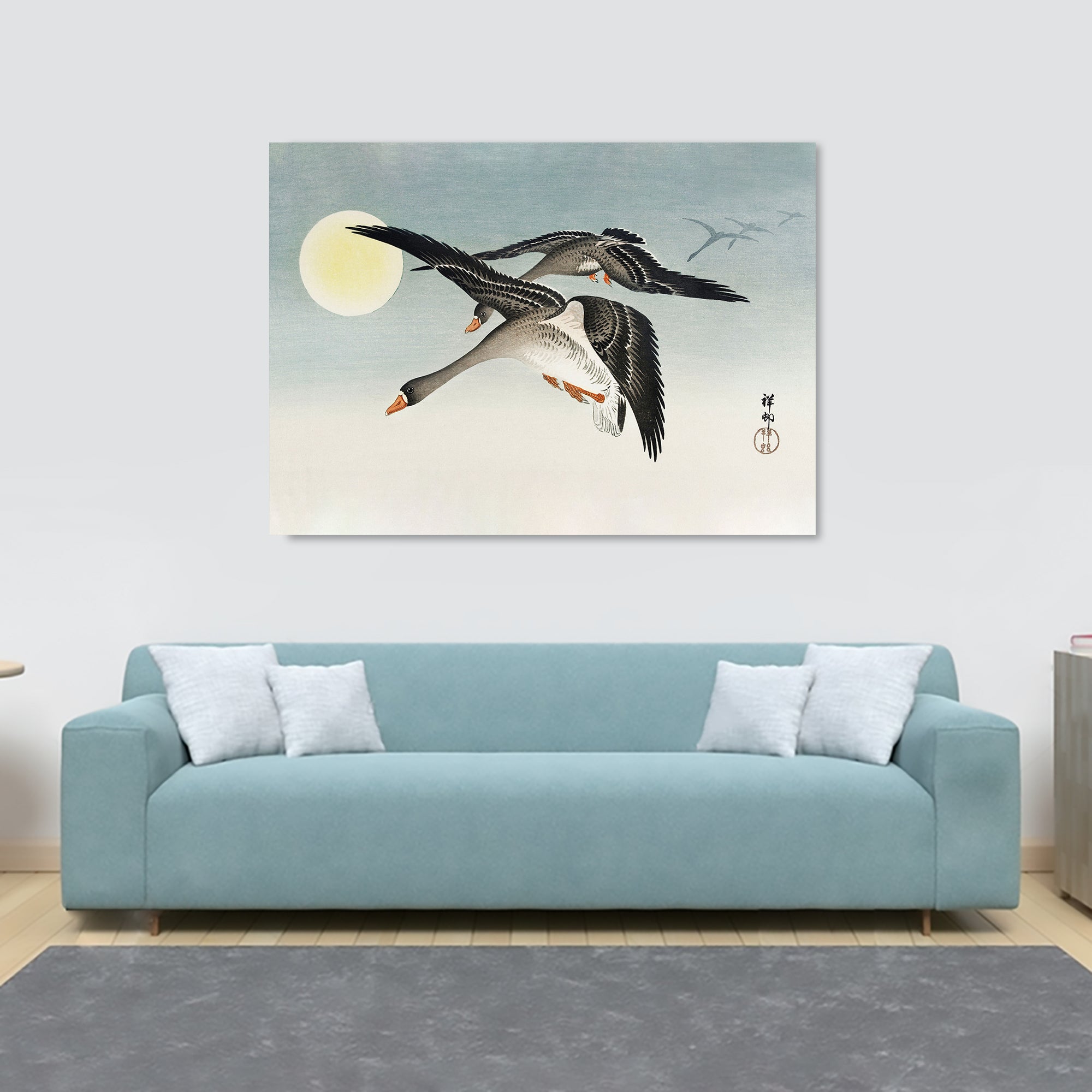 Birds At Full Moon - Vintage Japanese Wall Art by Ohara Koson - Canvas Wall Art Framed  Print - Various Sizes