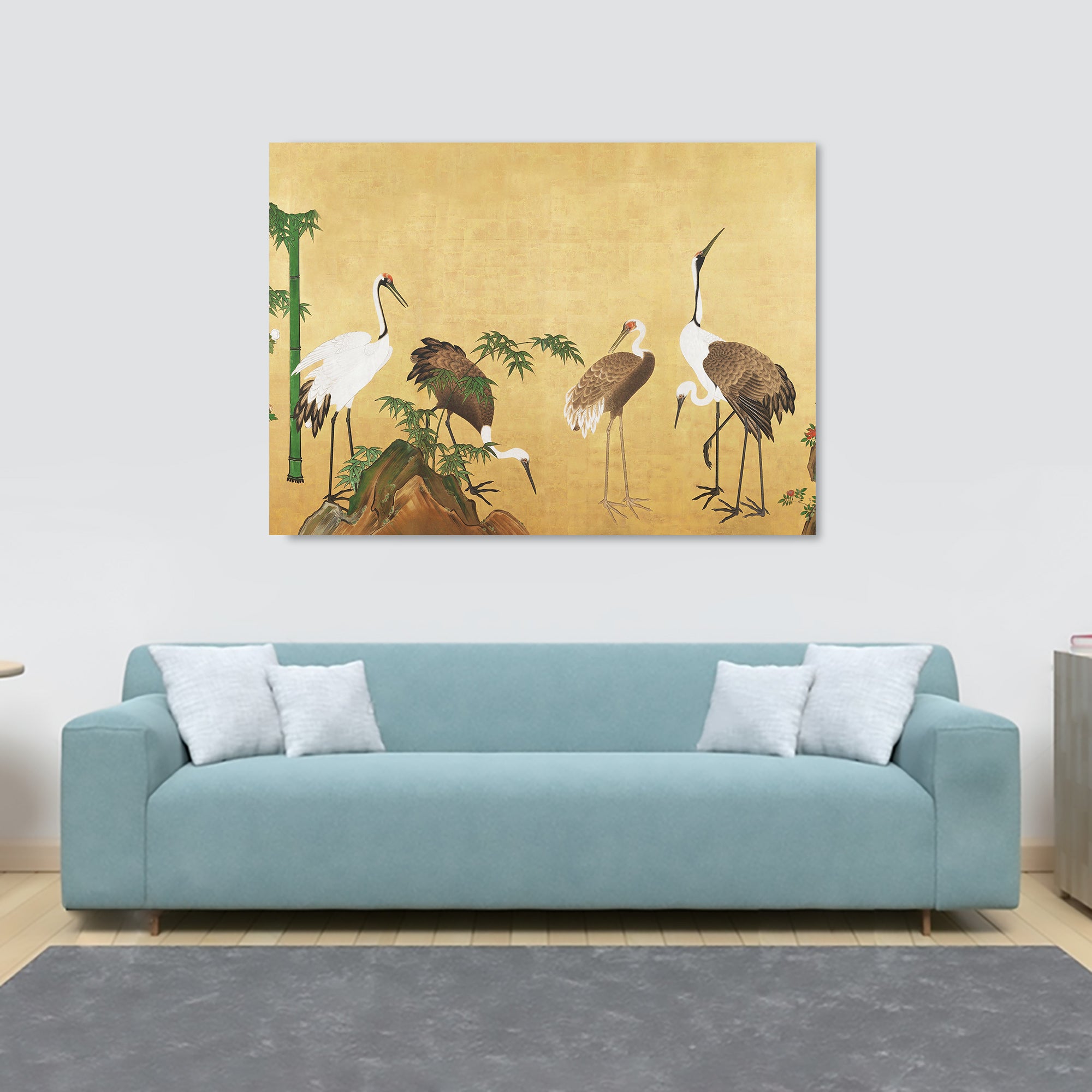 Japanese Cranes with Bamboo - Vintage Wall Art - Canvas Wall Art Framed  Print - Various Sizes