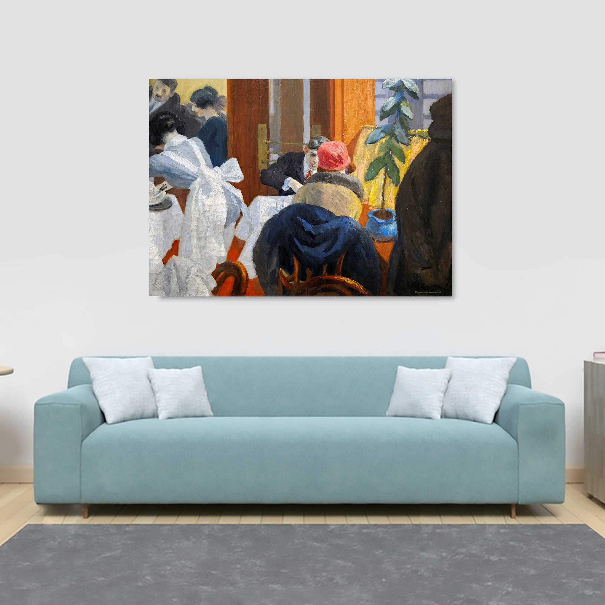 New York Restaurant - Wall Art by Edward Hopper - Canvas Wall Art Framed Print - Various Sizes