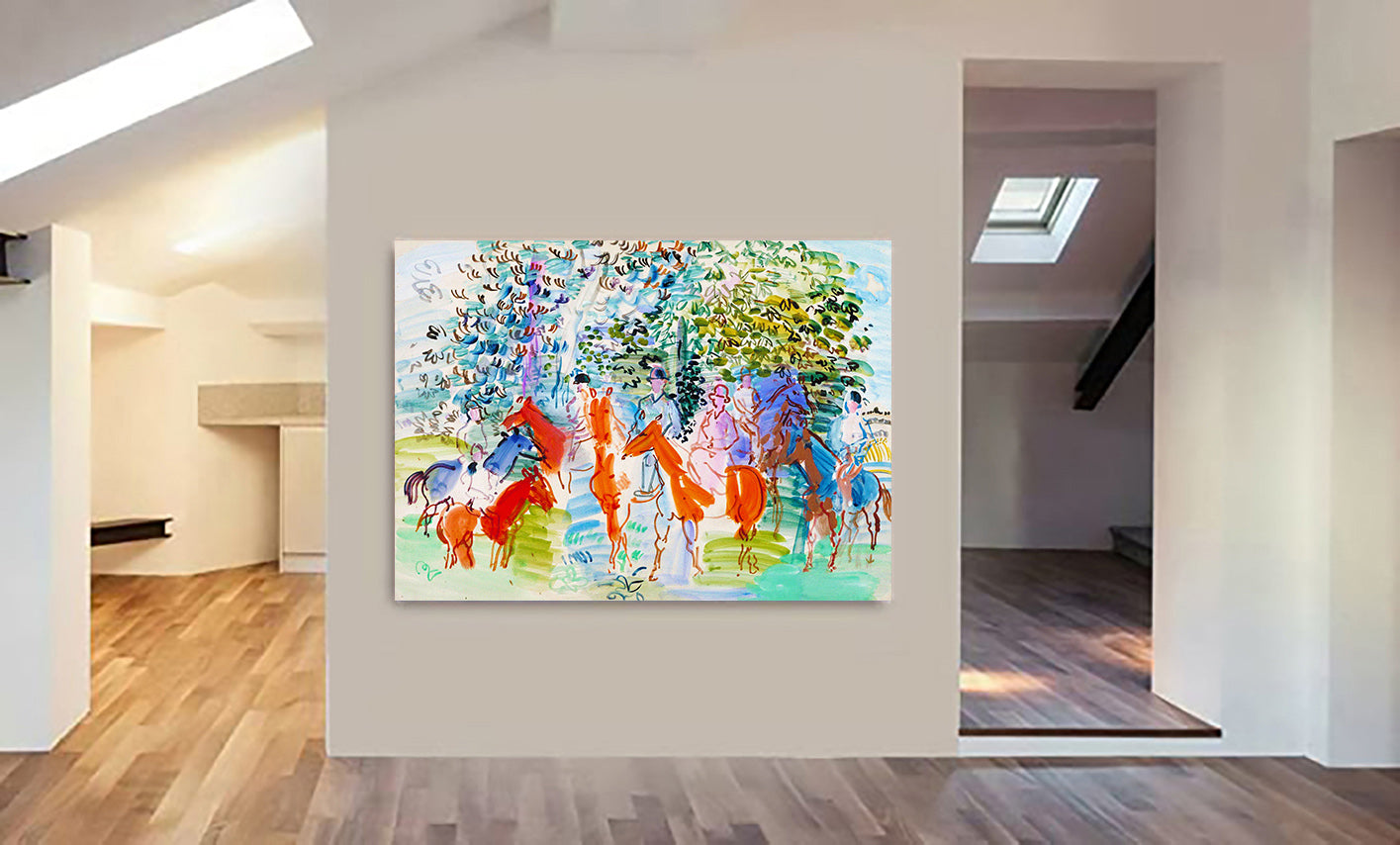The Kessler Family On Horseback Abstract Wall Art by Raoul Dufy - Canvas Wall Art Framed Print - Various Sizes
