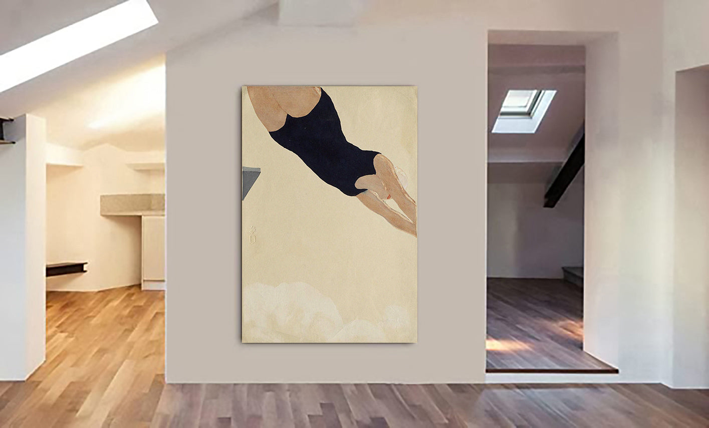 Diving by Koshiro Onchi - Vintage Japanese Wall Art - Canvas Wall Art Framed Print Various Sizes