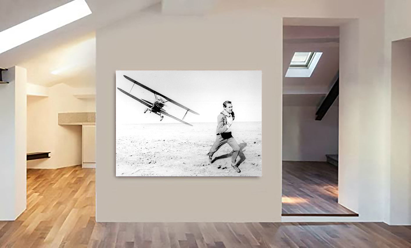 North by Northwest  - Cary Grant Airplane Chase - Movie Wall Art - Canvas Wall Art Framed Print - Various Sizes
