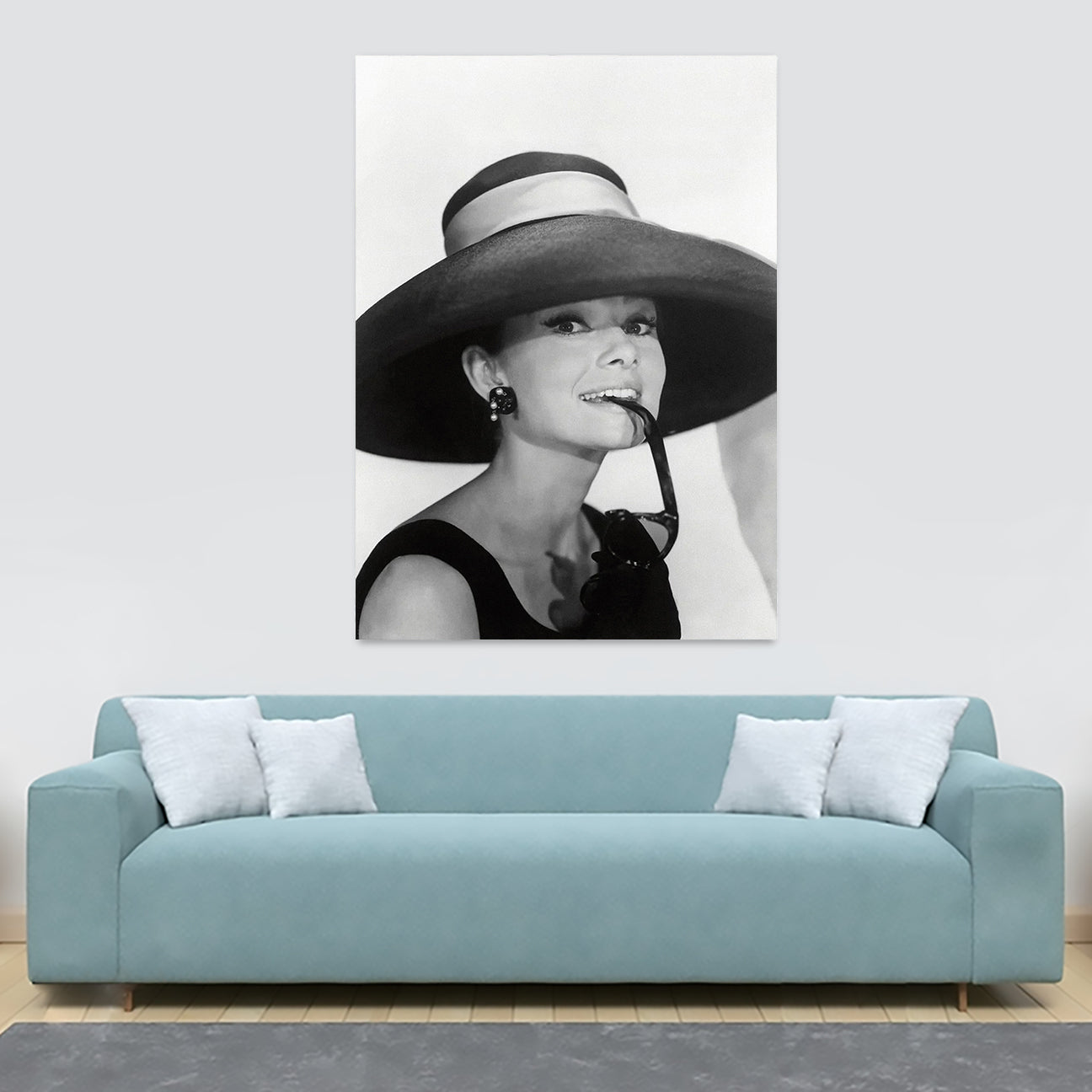 Audrey Hepburn - Breakfast At Tiffany's - Wearing a Hat - Movie Wall Art - Canvas Wall Framed Print - Various Sizes