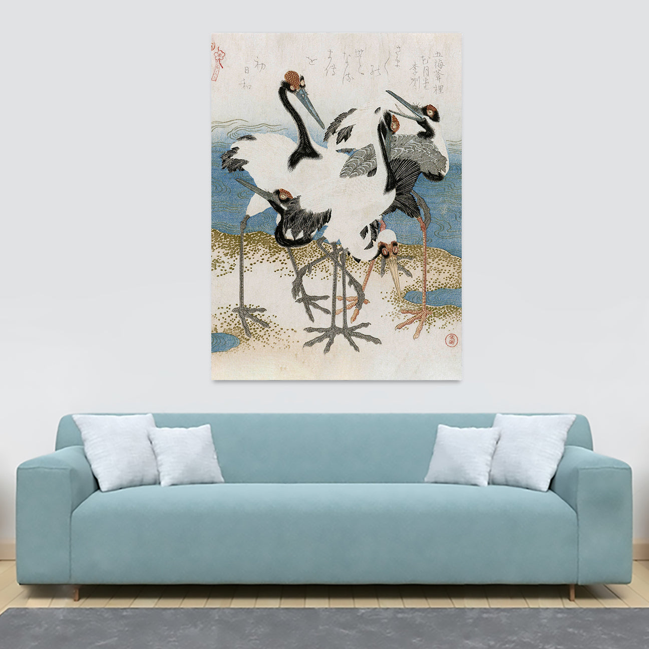 Five Cranes - Vintage Japanese Wall Art by Kubota Shunman - Canvas Wall Art Framed  Print - Various Sizes