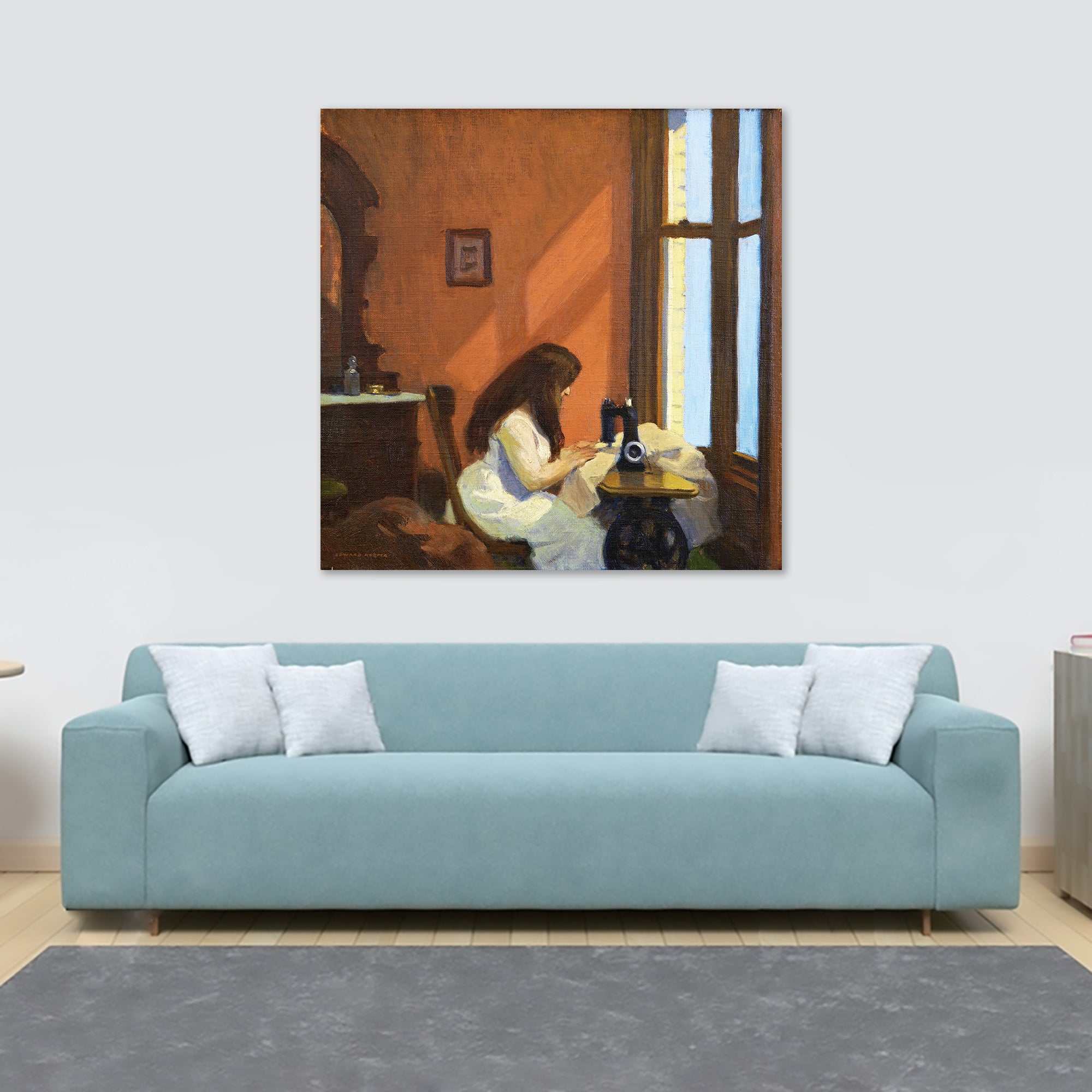 Girl At A Sewing Machine Wall Art by Edward Hopper - Framed Canvas Wall Art Print - Various Sizes