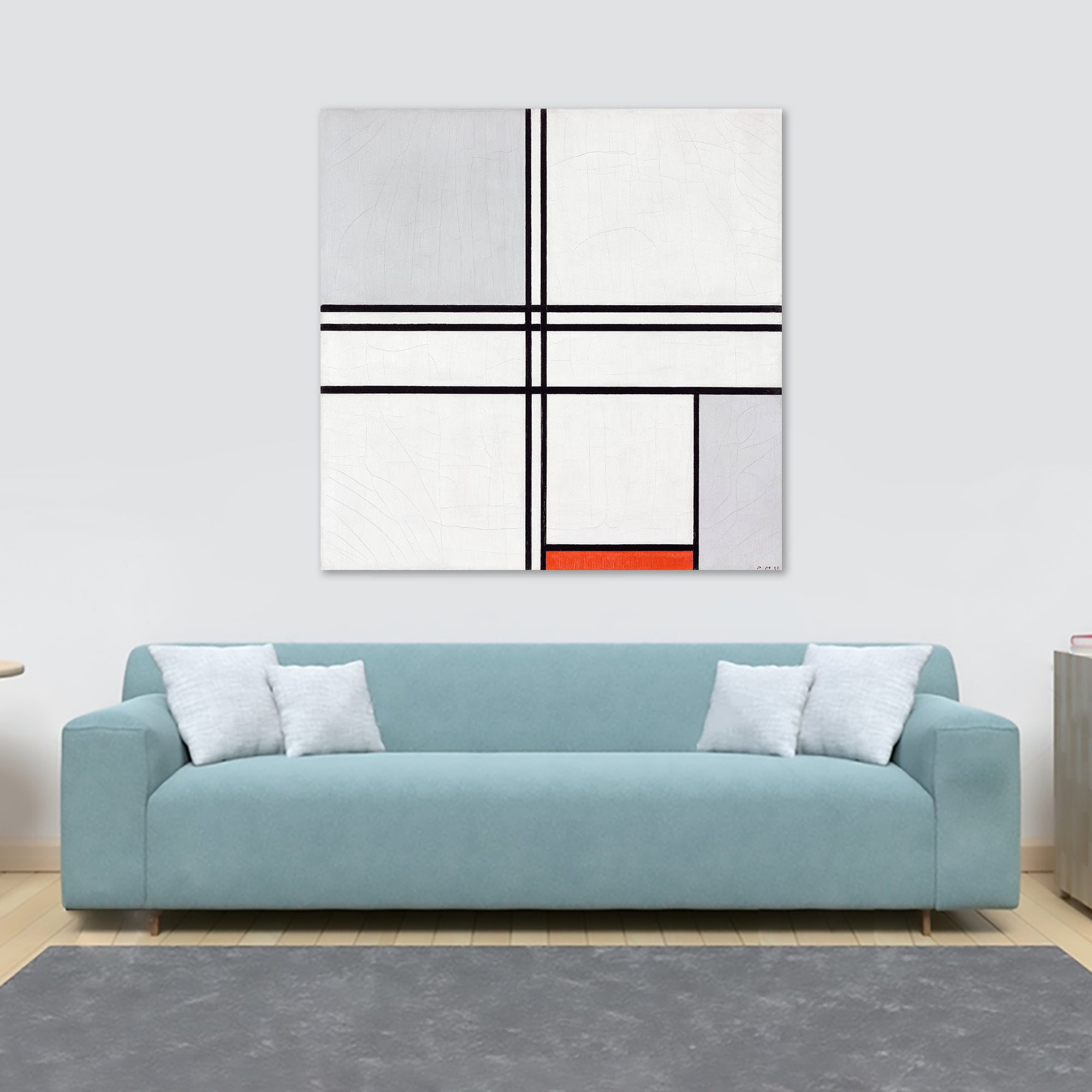 Composition (No. 1) Grey - Red - Abstract Wall Art by Piet Mondrian - Framed Canvas Wall Art Print - Various Sizes