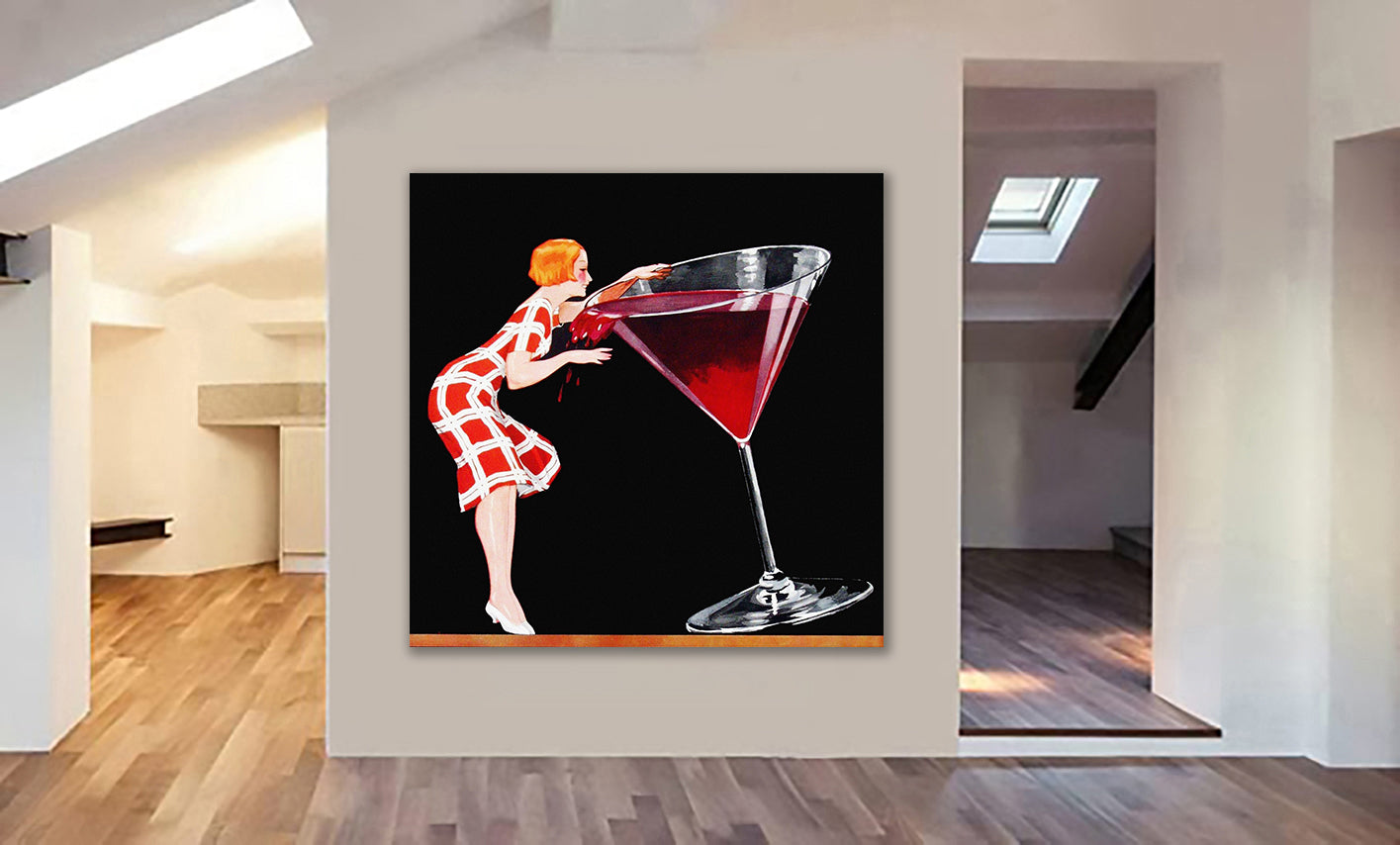 Vintage French Cocktail Wall Art - Framed Canvas Wall Art Print - Various Sizes