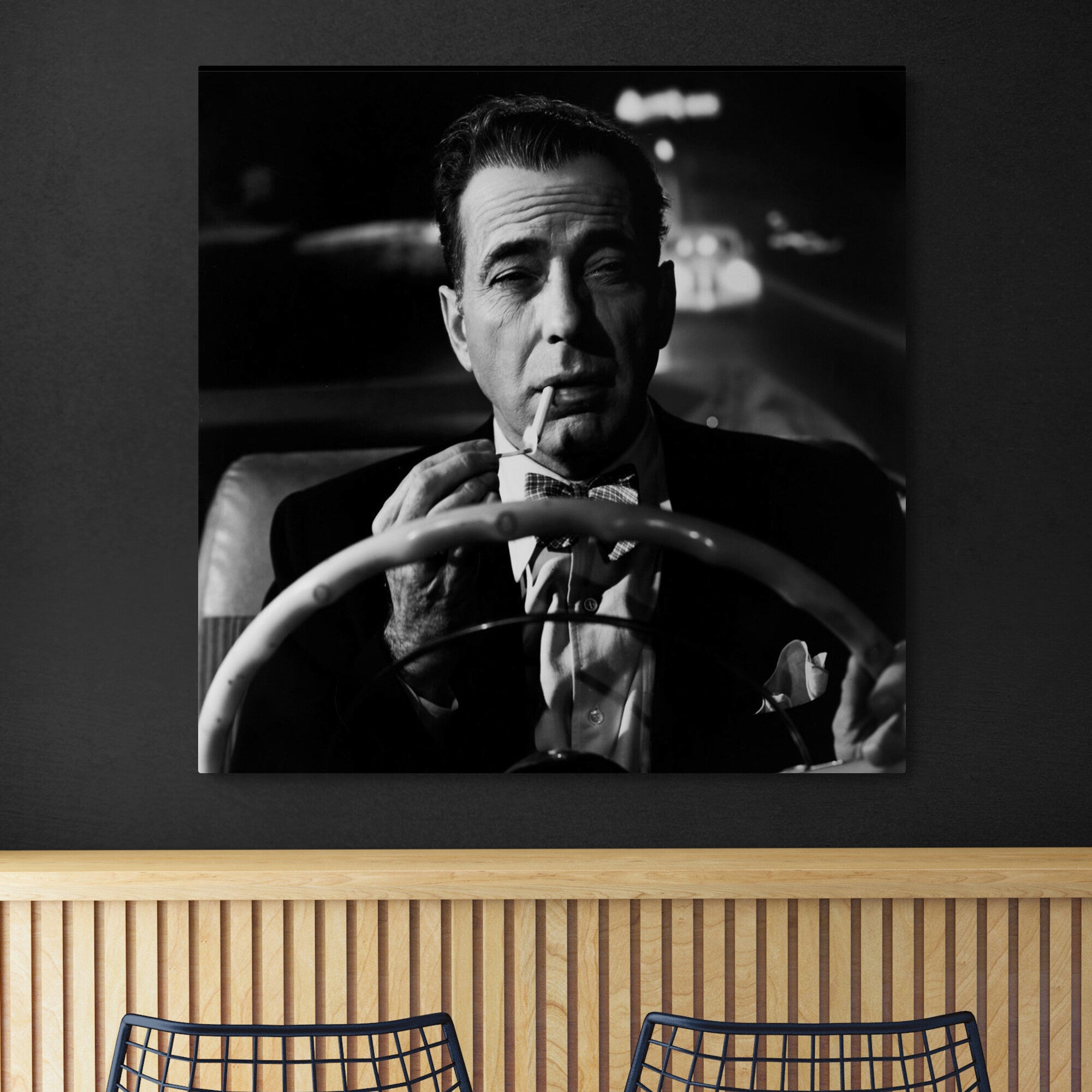 Humphrey Bogart Driving - Movie Art - Canvas Wall Art Framed Print - Various Sizes