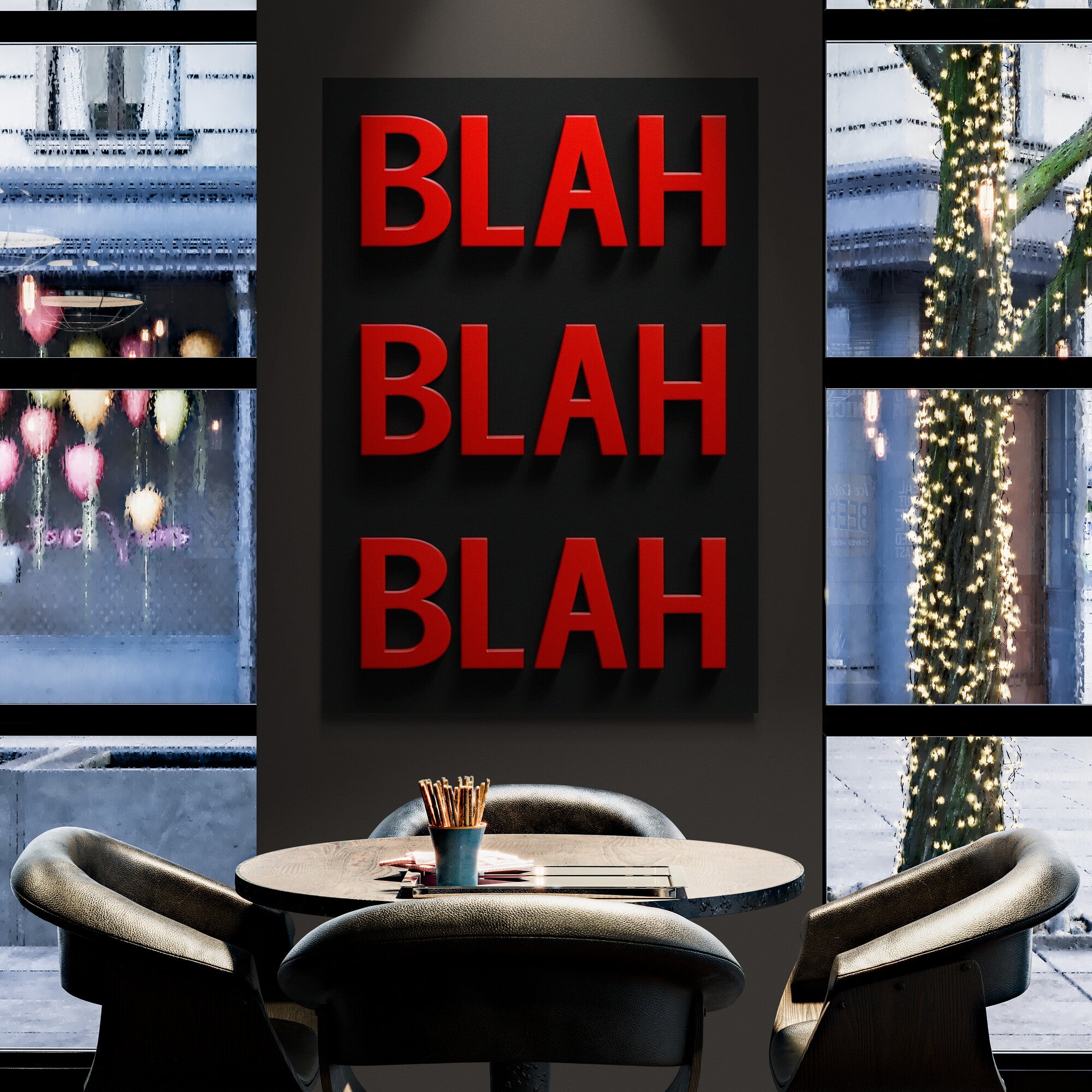 BLAH BLAH BLAH Typography - Canvas Wall Art Framed Print - Various Sizes