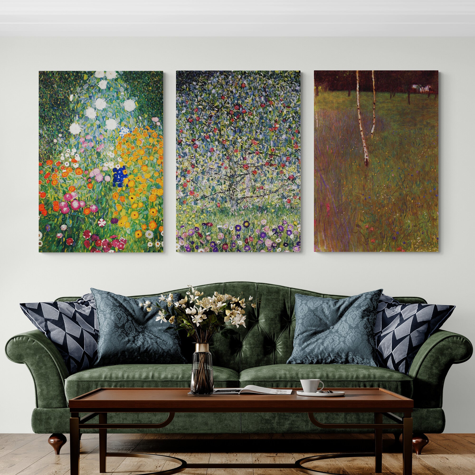 Gustav Klimt Botanical Art - Set Of 3 Detailed Prints - Canvas Wall Art Framed Prints - Various Sizes