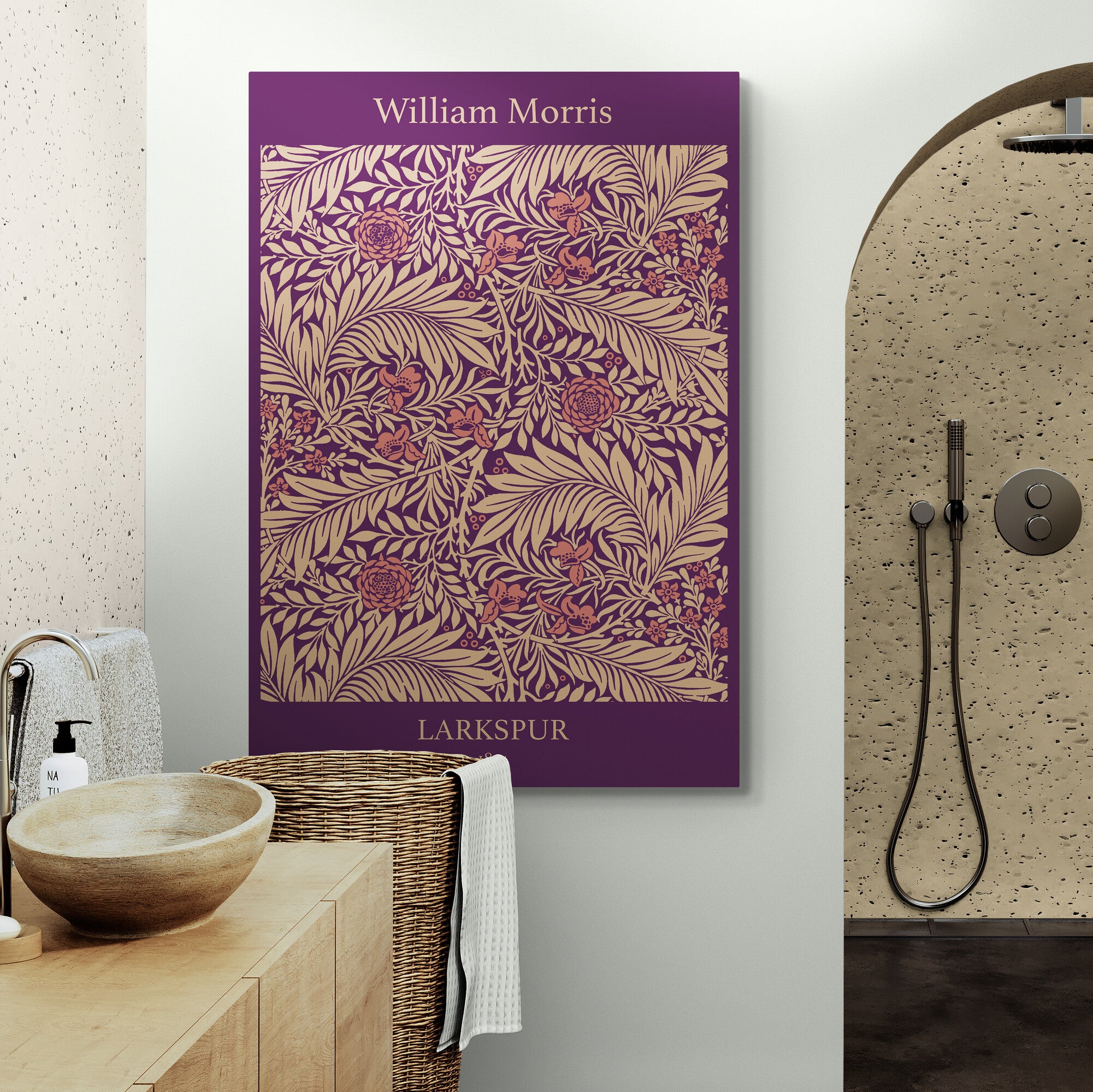 Larkspur Pattern in Purple - Wall art by William Morris - Canvas Wall Art Framed Print - Various Sizes