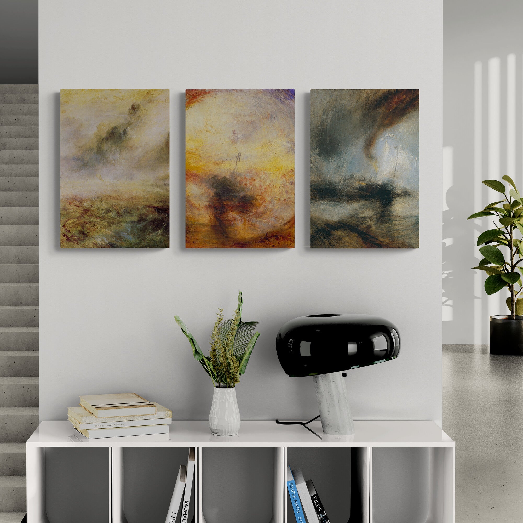 Seascape Storms - Set of 3 prints by J.M.W. Turner - Canvas Wall Art Framed Prints - Various Sizes