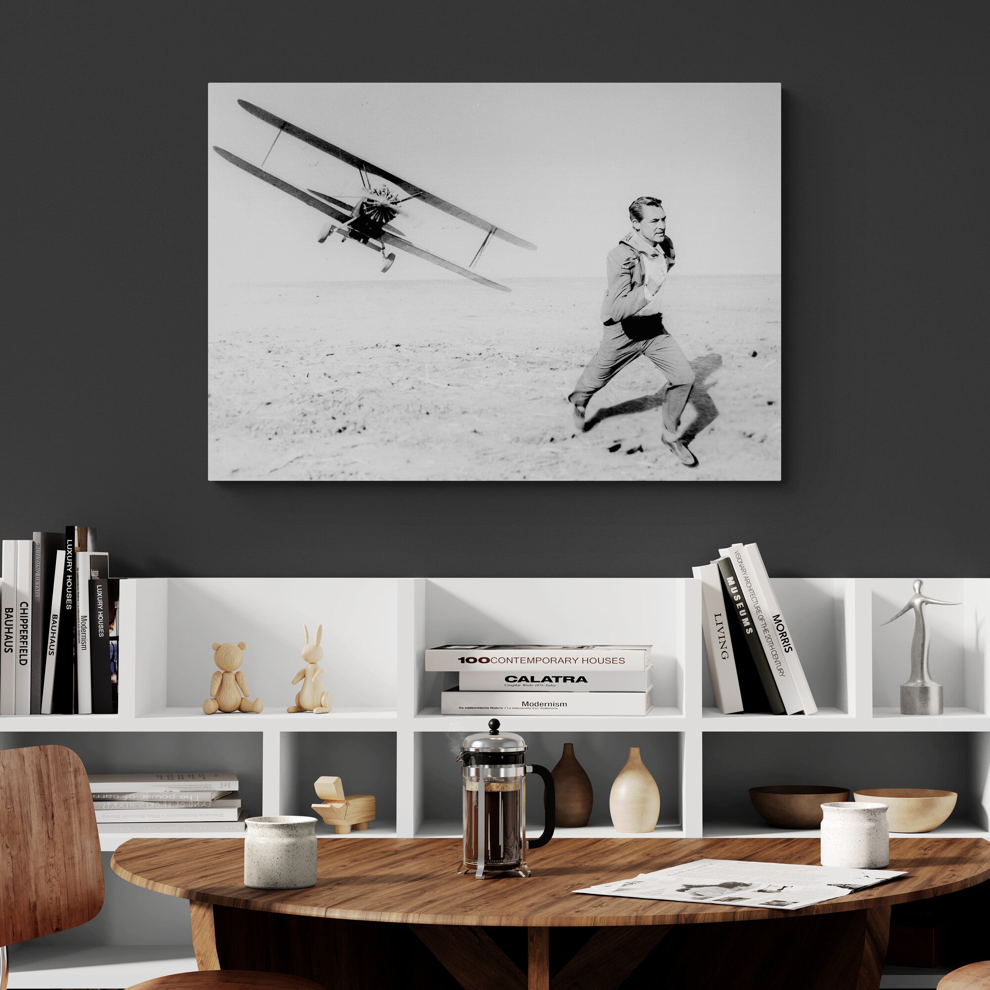 North by Northwest  - Cary Grant Airplane Chase - Movie Wall Art - Canvas Wall Art Framed Print - Various Sizes