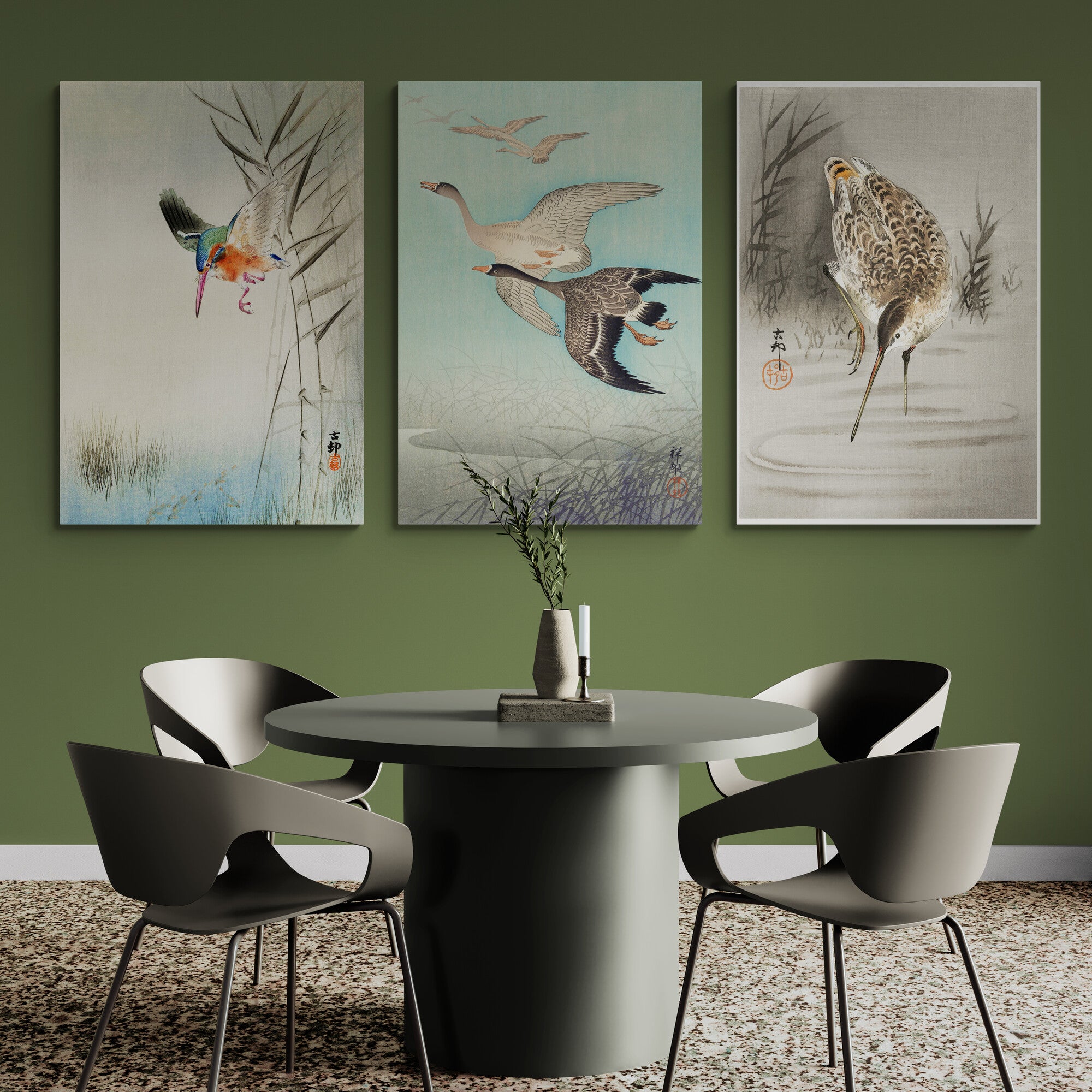 Japanese Vintage Bird Art by Ohara Koson - Set Of 3 Prints - Canvas Wall Art Framed Prints - Various Sizes