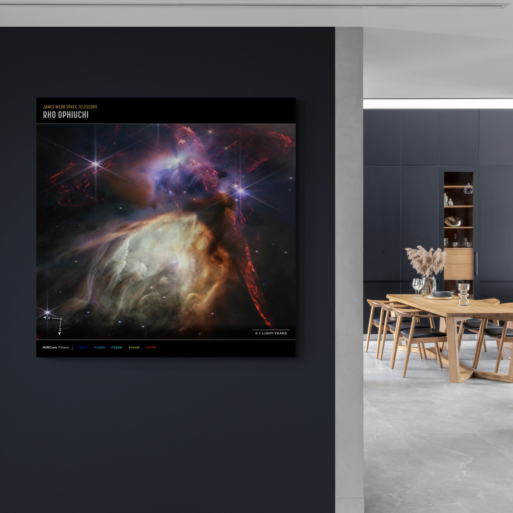 NASA - James Webb Telescope - Rho Ophiuchi (NIRCam Compass Image) Wall Art - Framed Canvas Wall Art Print - Various Sizes
