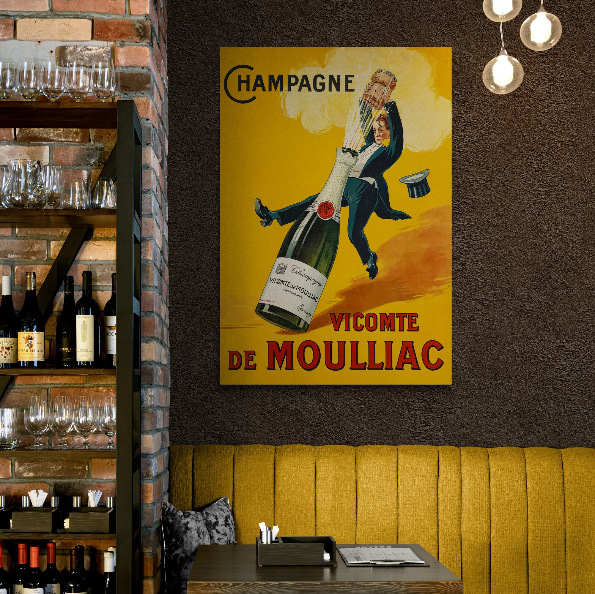 Champagne Vintage Wall Art - Canvas Wall Art Framed Print - Various Sizes