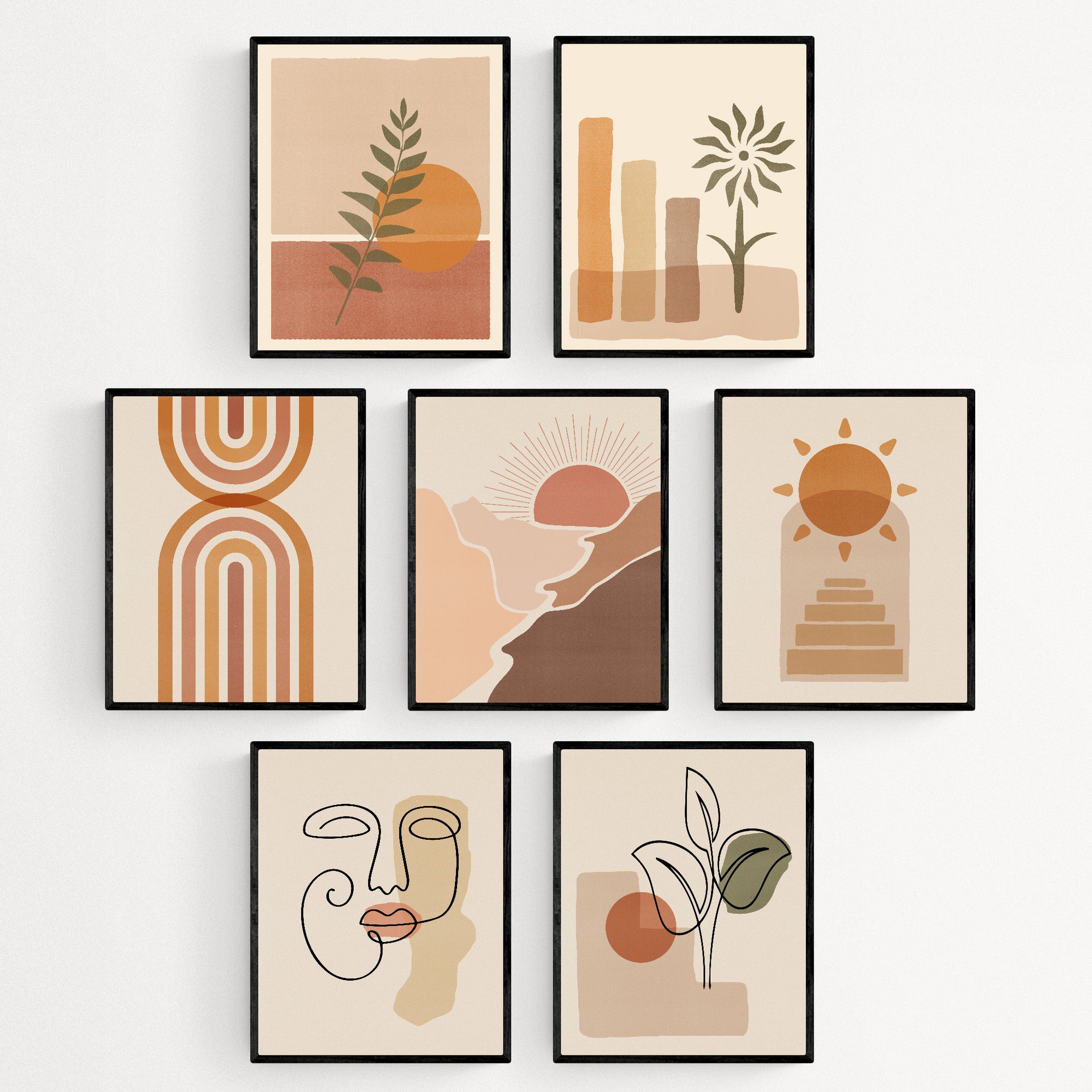 Boho Minimalist Wall Art - Set of 7 Images - (10" x 8" | Unframed) - Rolled Prints | Canvas - Boho Décor - Home Decor - Aesthetic Art