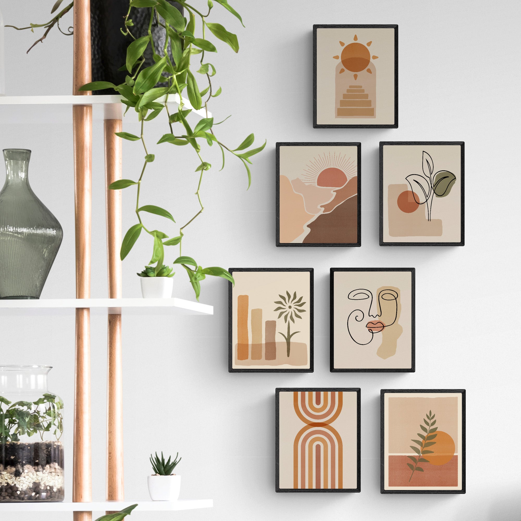 Boho Minimalist Wall Art - Set of 7 Images - (10" x 8" | Unframed) - Rolled Prints | Canvas - Boho Décor - Home Decor - Aesthetic Art