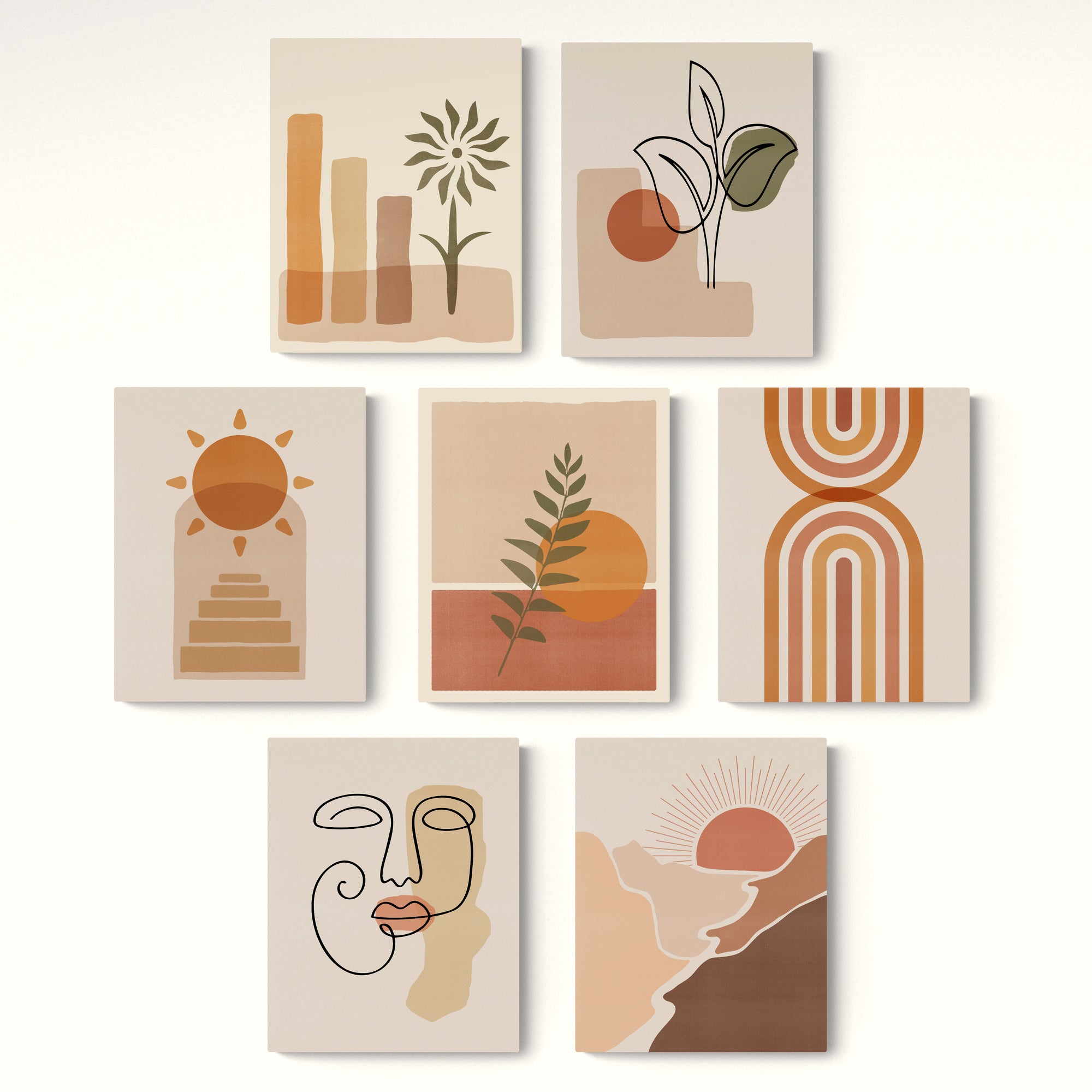 Boho Minimalist Wall Art - Set of 7 Images - (10" x 8" | Unframed) - Rolled Prints | Canvas - Boho Décor - Home Decor - Aesthetic Art