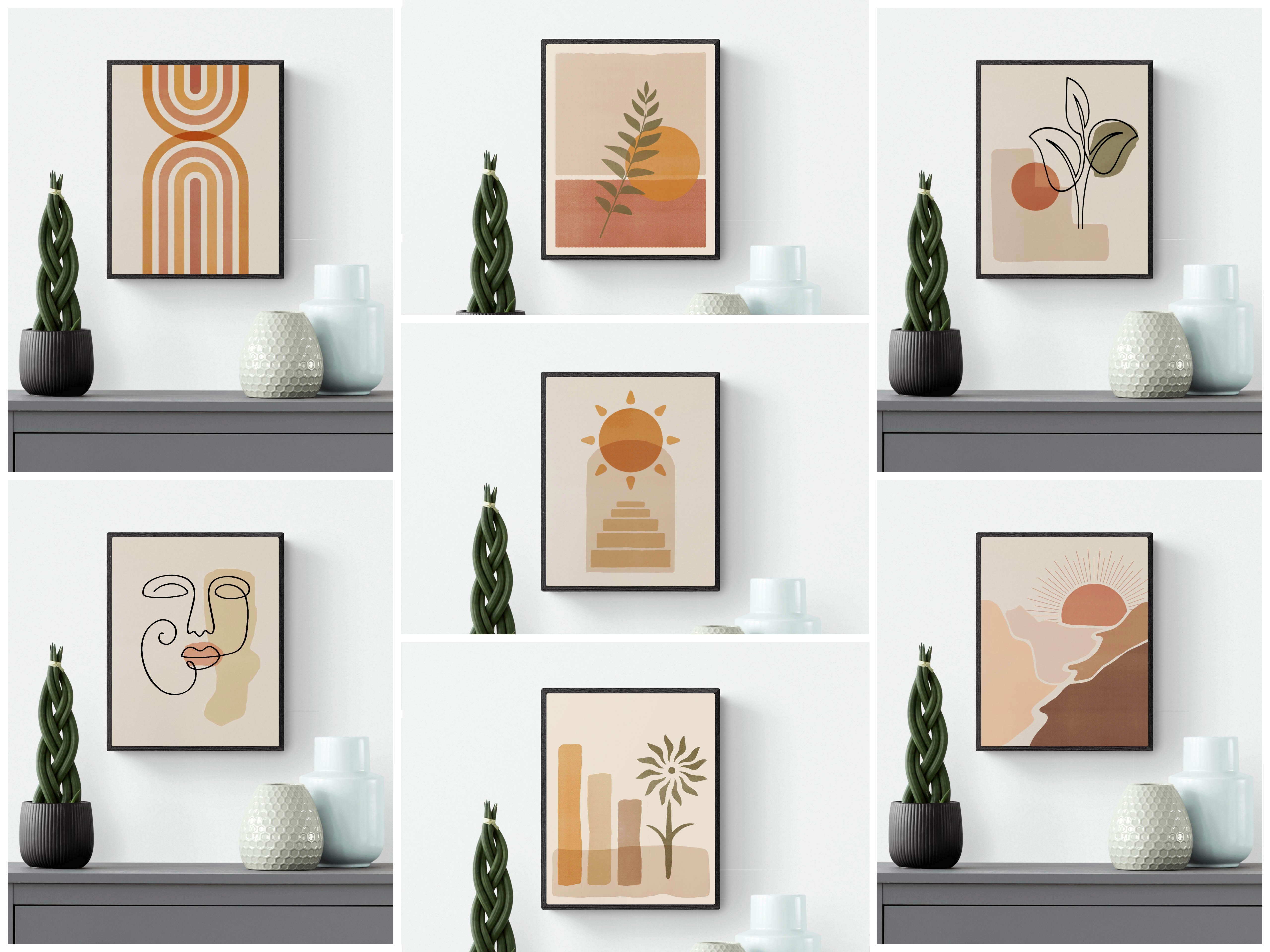 Boho Minimalist Wall Art - Set of 7 Images - (10" x 8" | Unframed) - Rolled Prints | Canvas - Boho Décor - Home Decor - Aesthetic Art