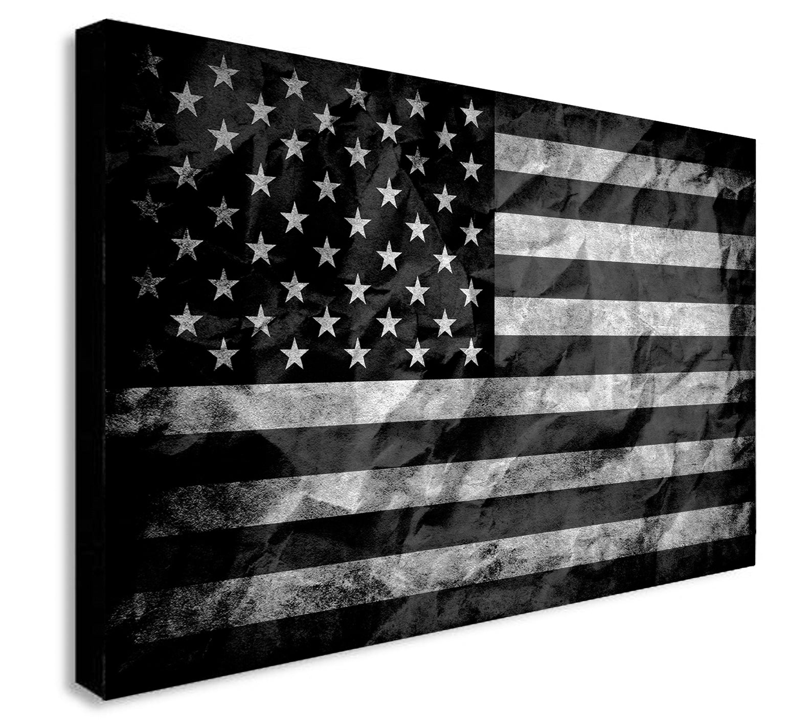 American Flag - Black And White - Canvas Wall Art Framed Print - Various Sizes