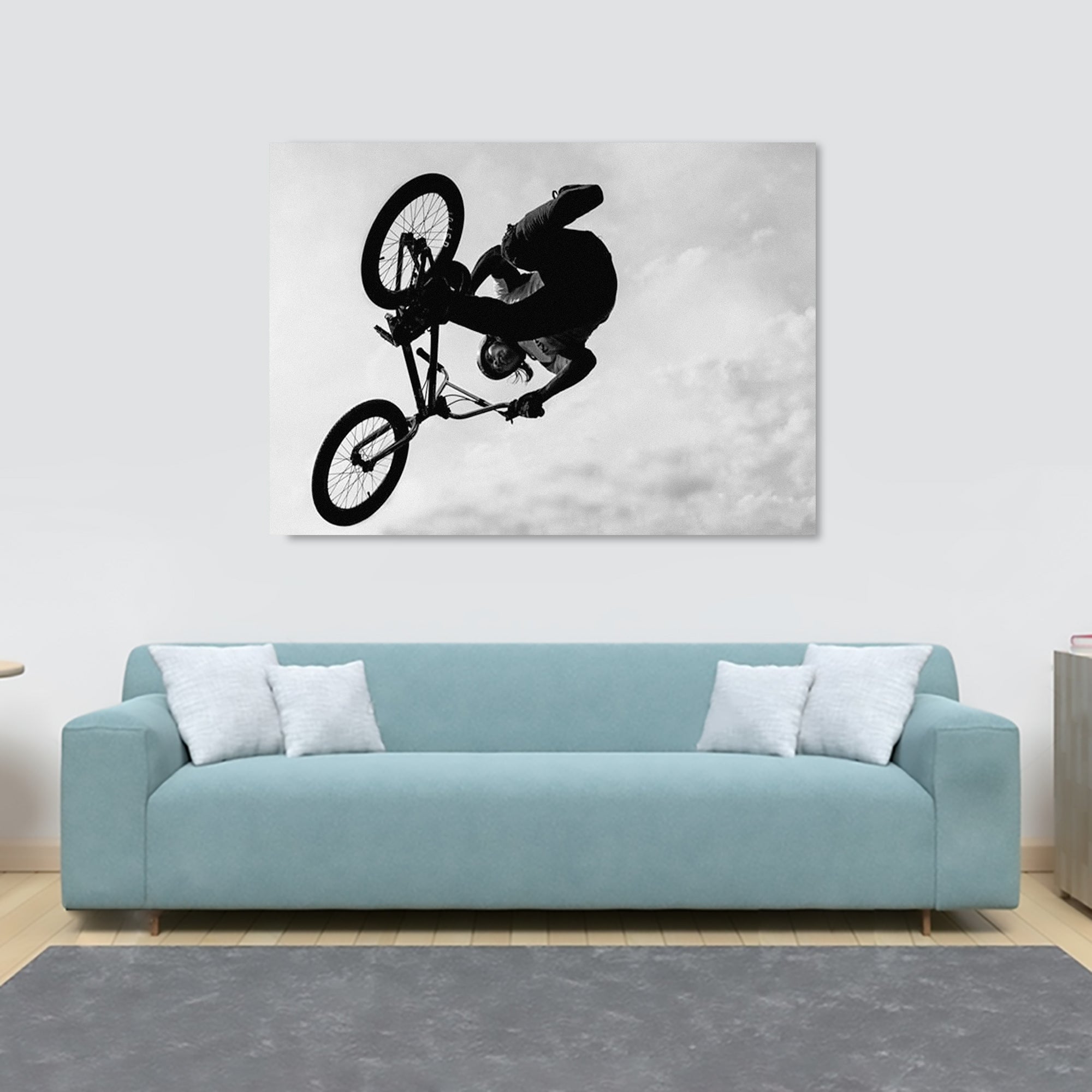 BMX Biker - Black And White Wall Art - Canvas Wall Art Framed  Print - Various Sizes