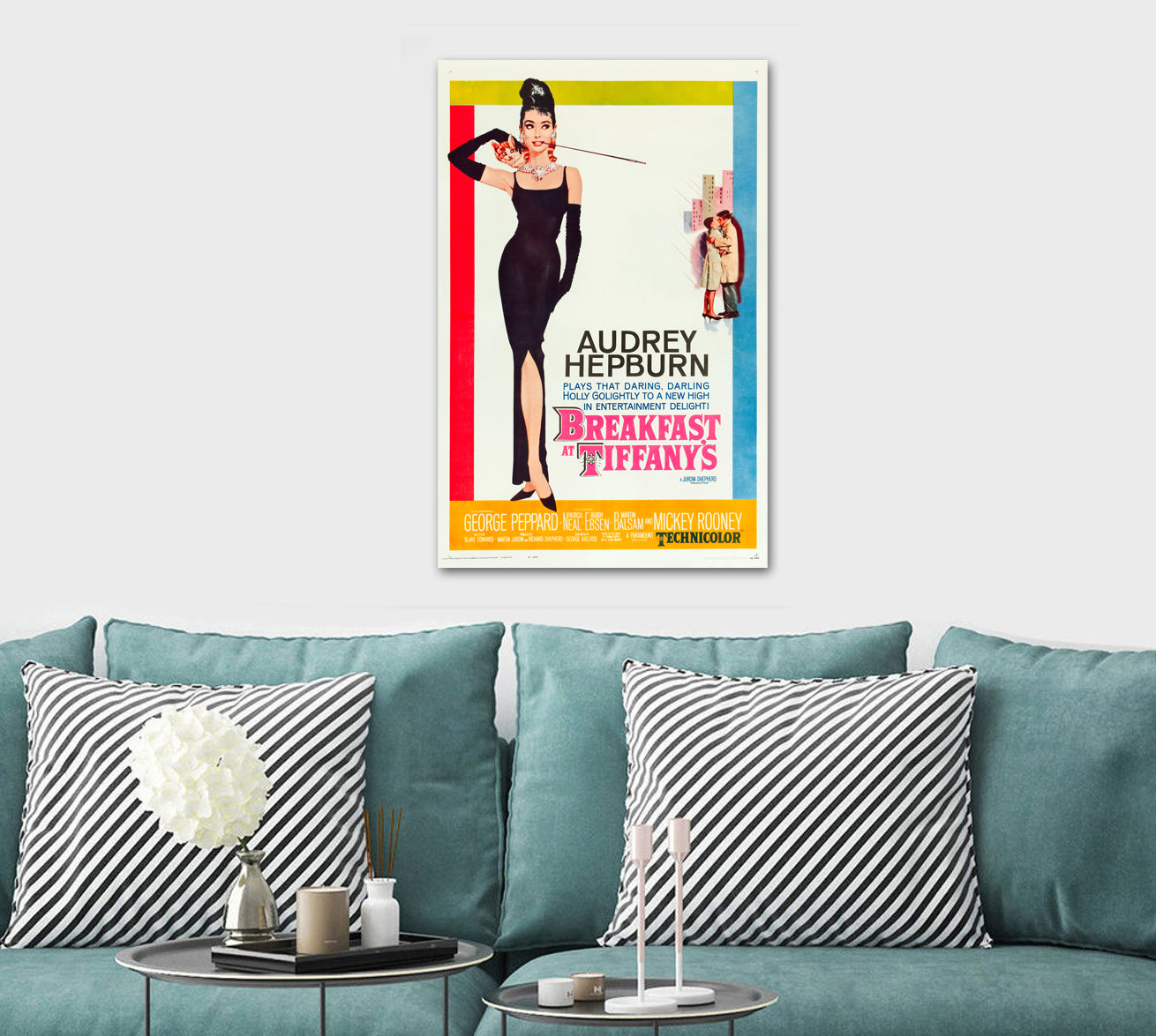 Audrey Hepburn - Breakfast at Tiffany's Movie Art - Canvas Wall Framed Print - Various Sizes