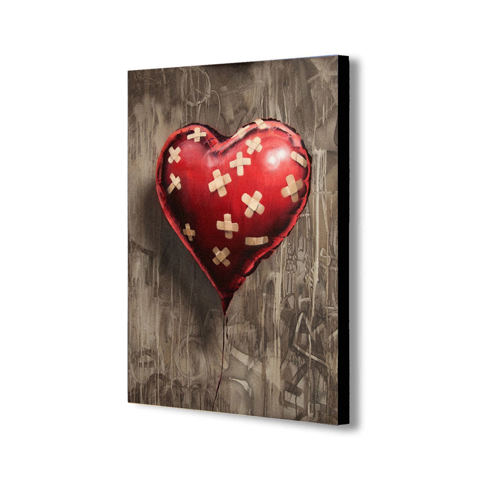 Banksy Bandaid Heart Balloon - Canvas Wall Art Framed Print