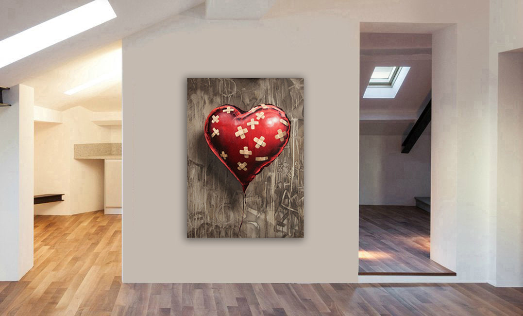 Banksy Bandaid Heart Balloon - Canvas Wall Art Framed Print