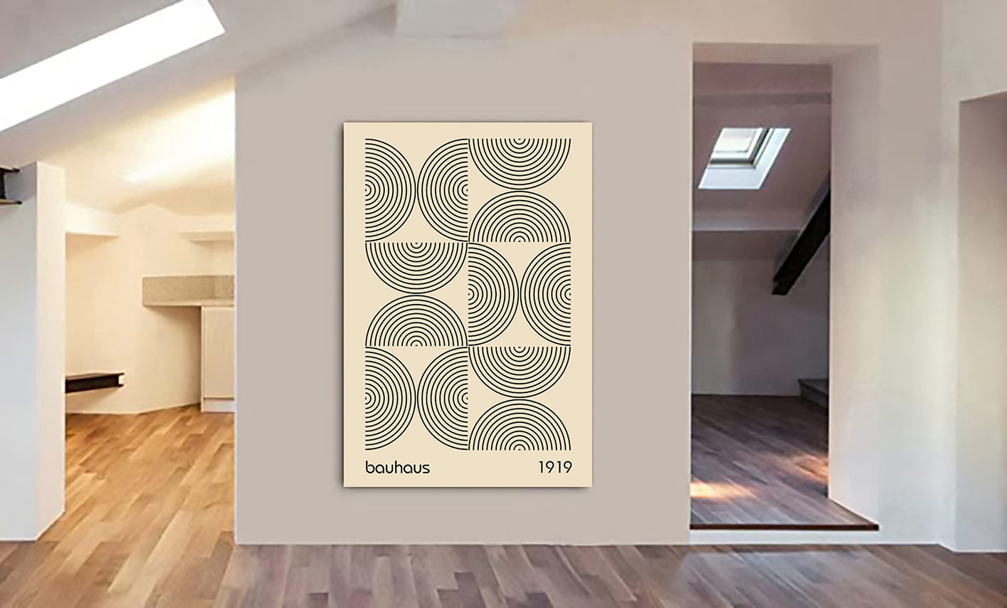 Bauhaus - Half Circles Lines Wall Art - Canvas Wall Art Framed Print - Various Sizes